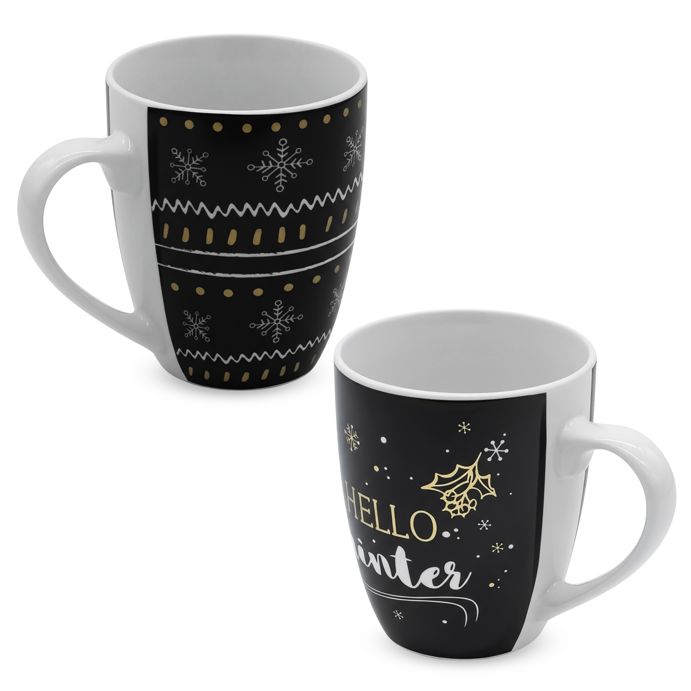 Feinkeramik Kaffeetasse 300 ml mit Wintermotiv - 6er Set - Porzellan Weihnachts Kaffeebecher mit Henkel