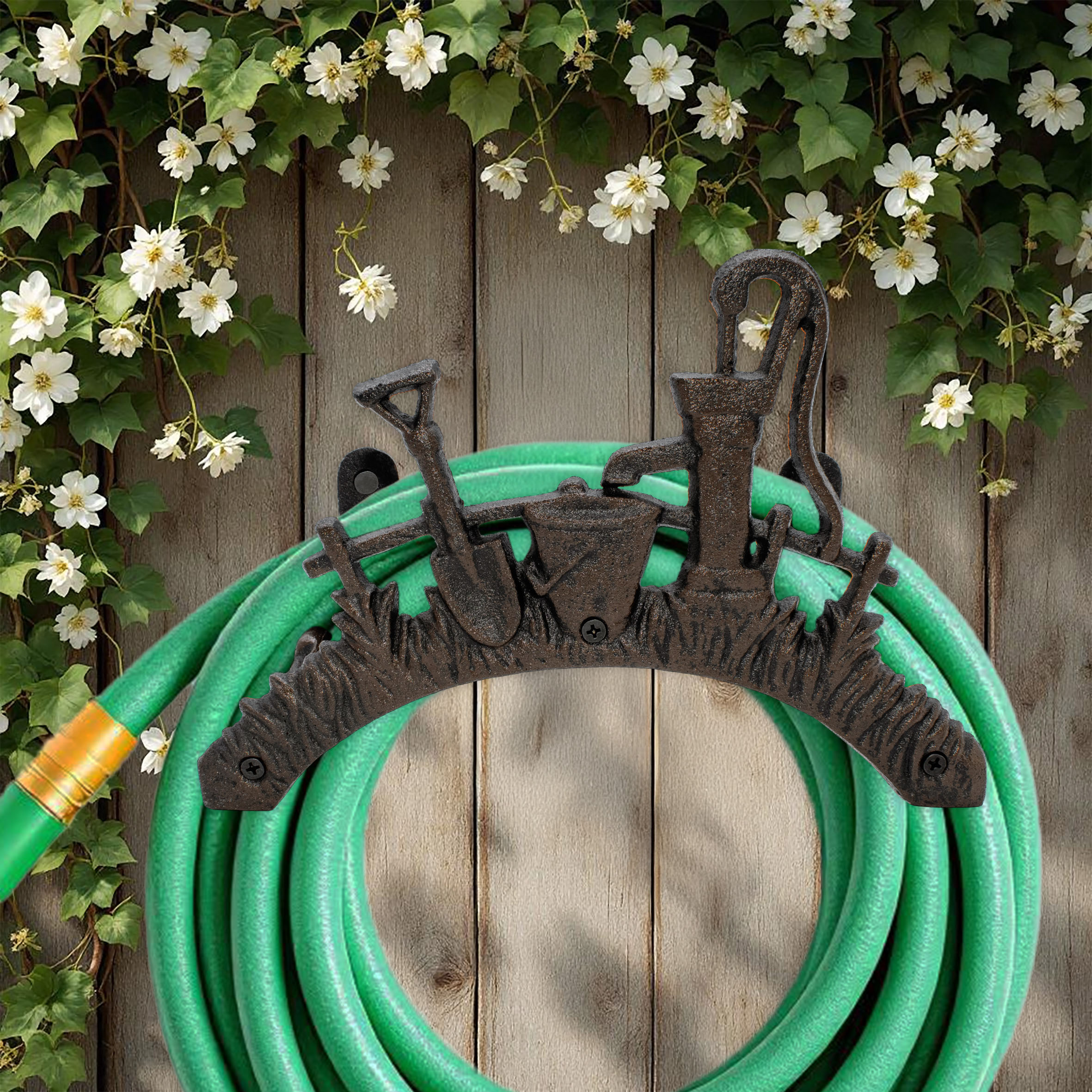 Gusseisen Schlauchhalter - 27x19 cm - Garten Schlauchhalterung Wand Halterung