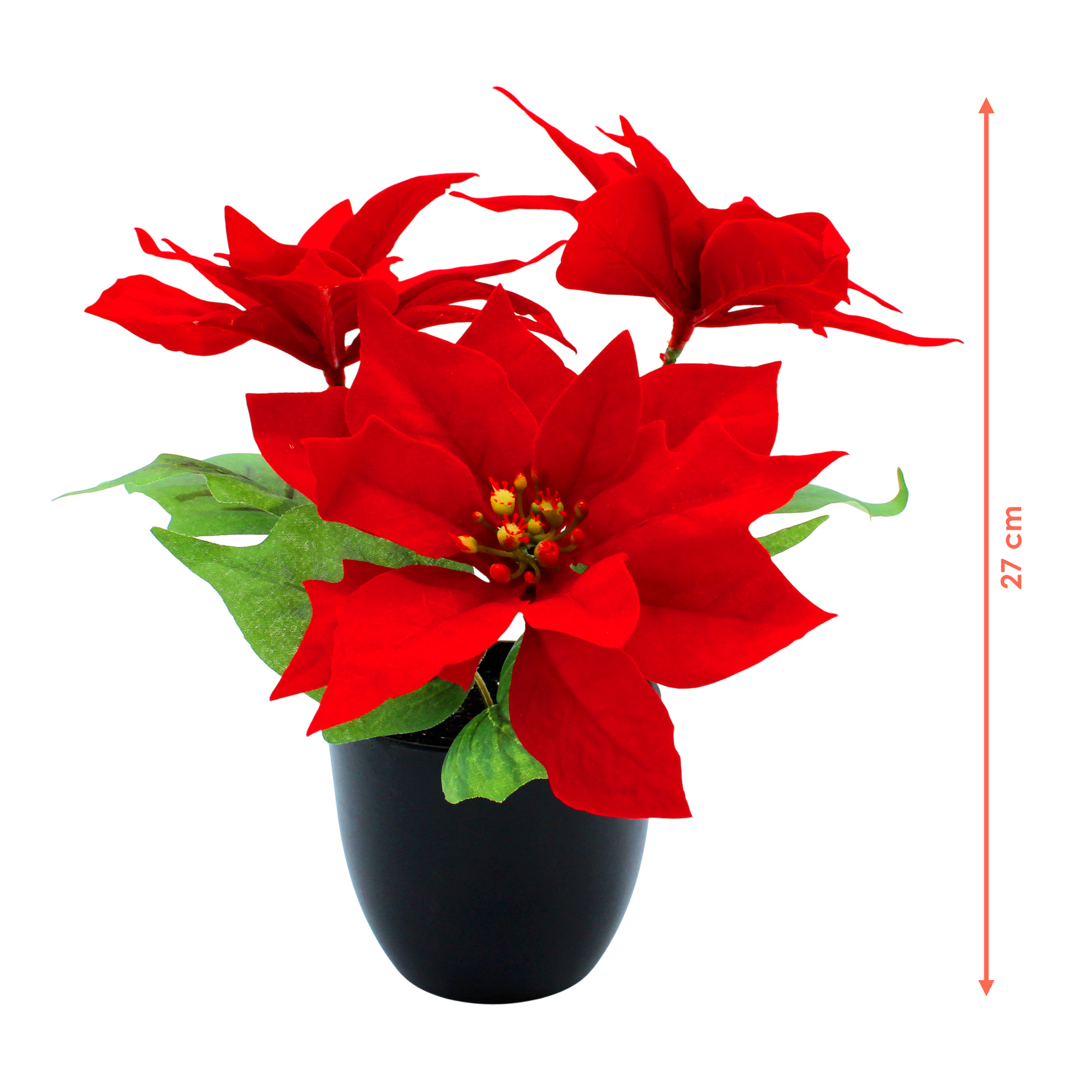 Künstlicher Weihnachtsstern im schwarzen Topf - 27 cm