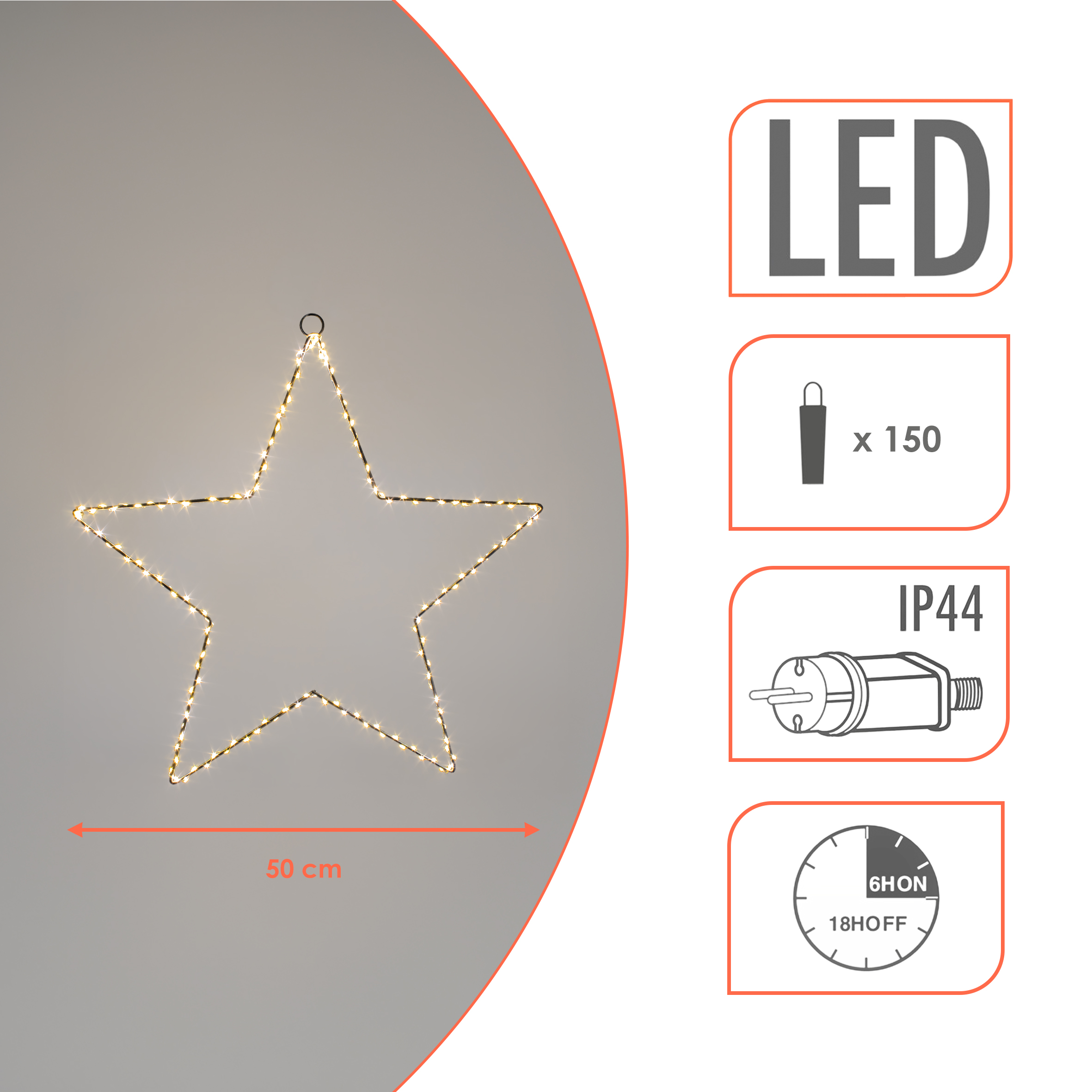 LED Leuchtstern zum Hängen aus Metall in silber mit Timer - 50 cm - Stern Silhouette warm weiß beleuchtet für Außen und Innen