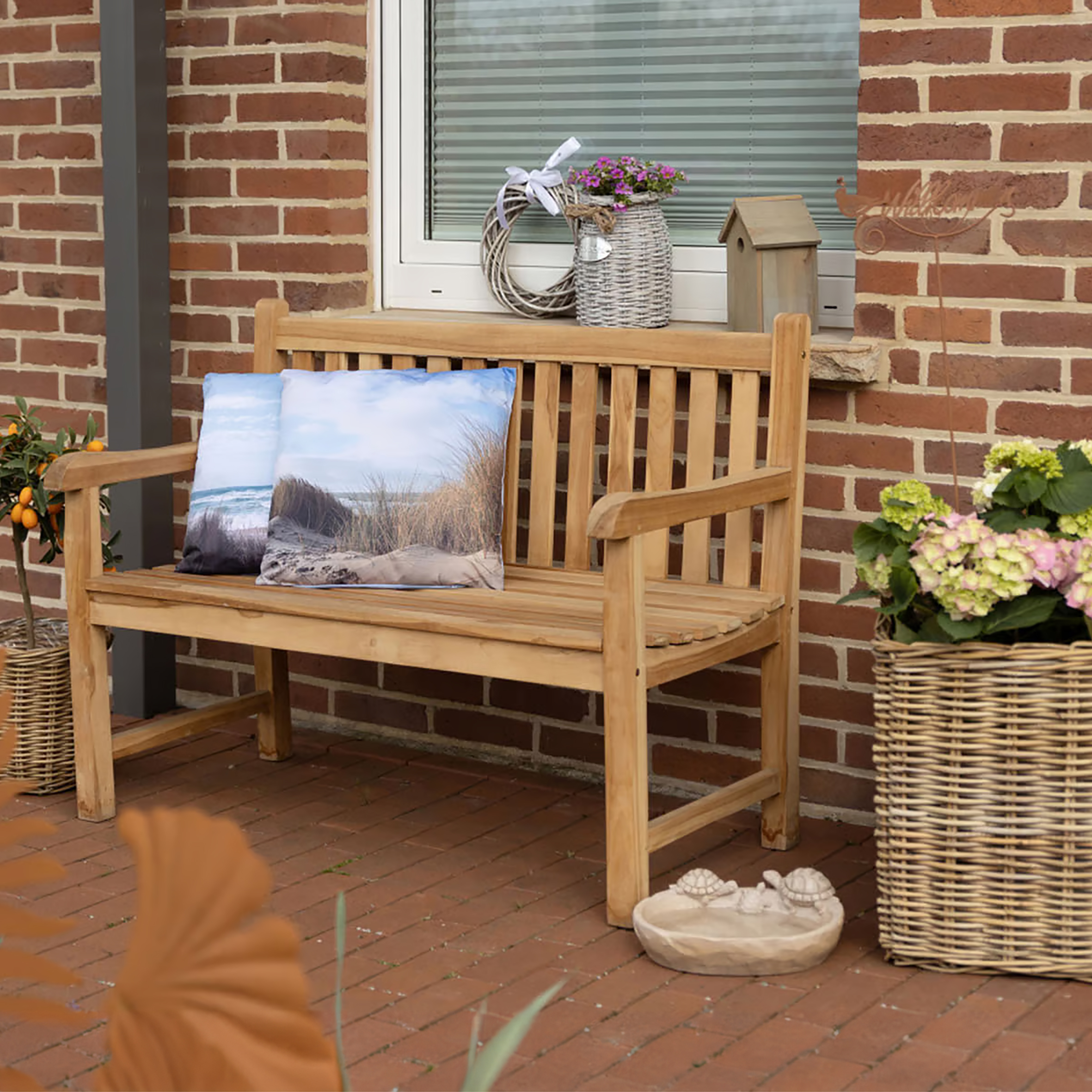 2-Sitzer Teak Gartenbank mit Armlehnen - 120 cm - Holz Sitzbank für 2 Personen