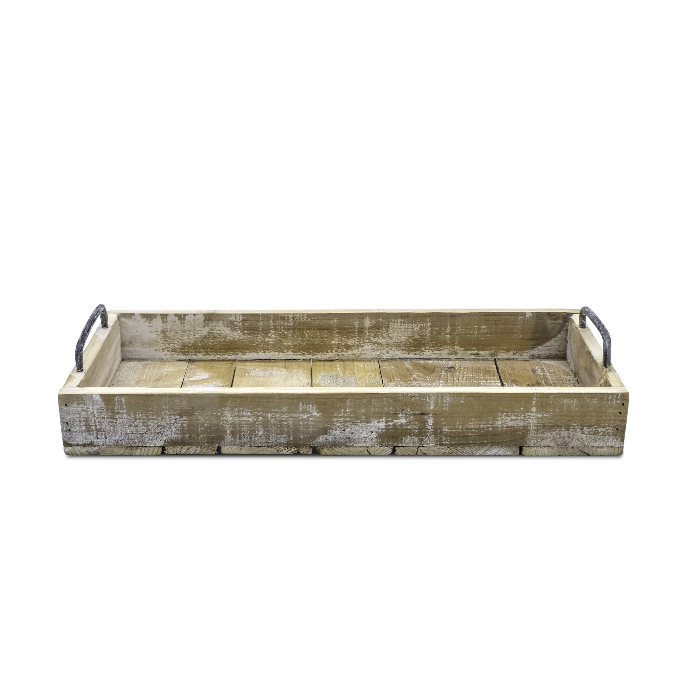 Holz Deko Tablett Used Look mit Griffen aus Metall - 45 x 20 cm - Servier und Kerzen Brett rechteckig