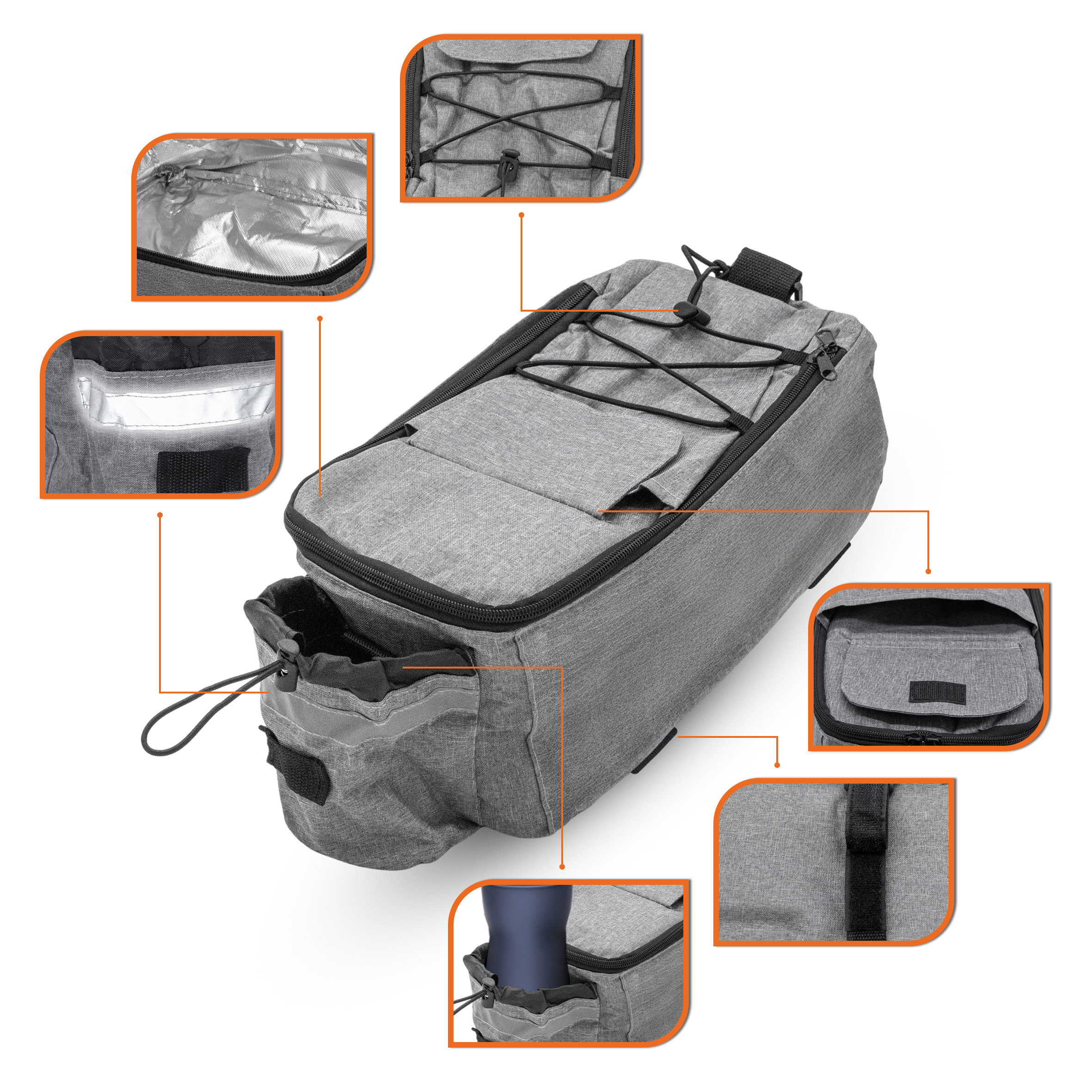 2in1 Fahrrad Kühltasche grau für Gepäckträger und zum Umhängen - 10 L - Isolier Fahrradtasche 40 x 18 cm reflektierend mit Klettgurt