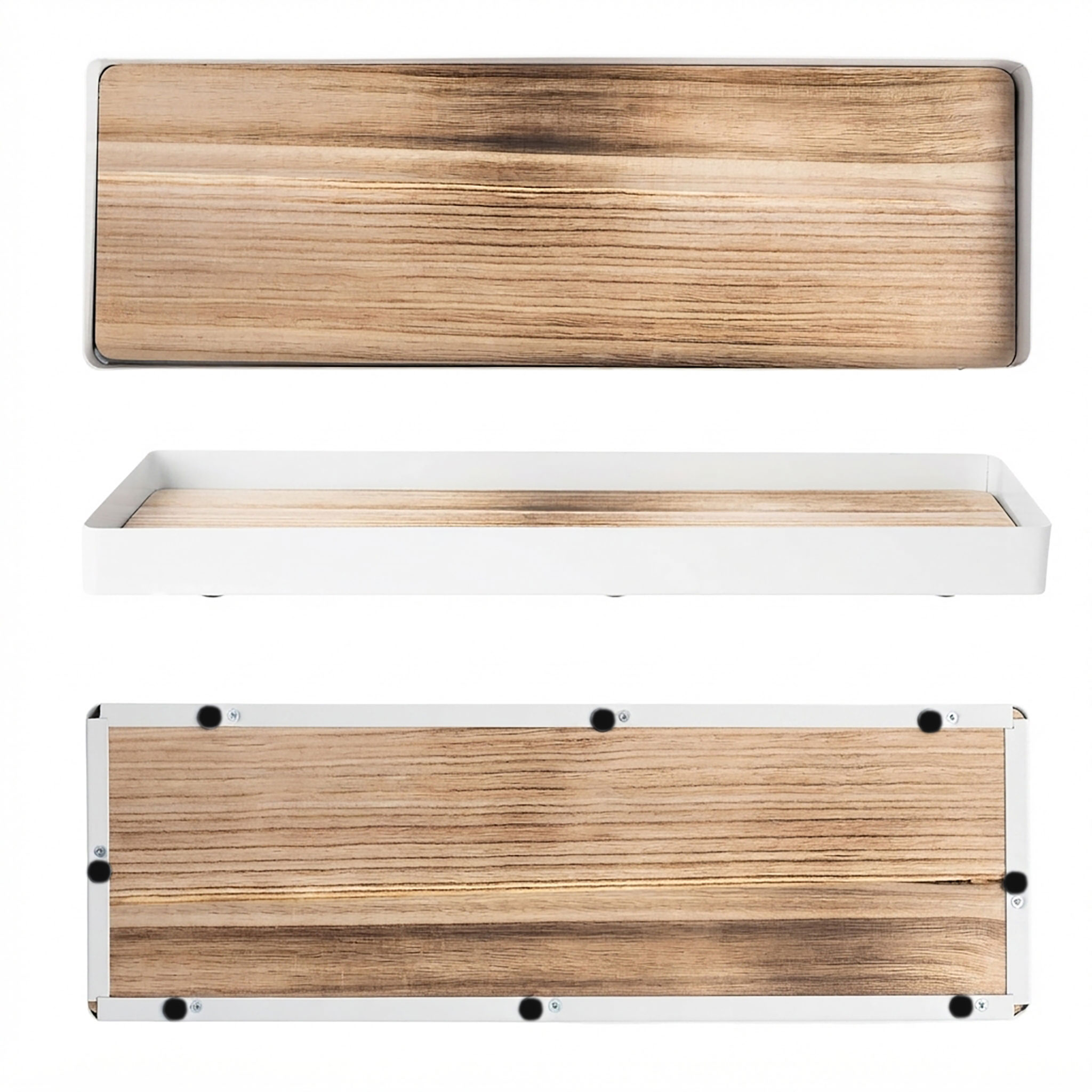 Kerzentablett mit Metall Rahmen und Holz Boden - 45 cm x 18 cm - Deko Tablett weiß natur rechteckig mit Rand