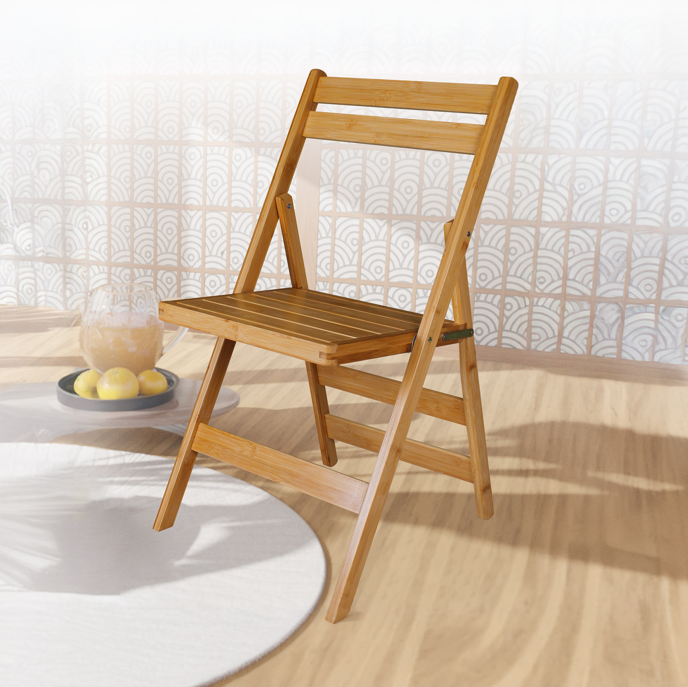 Bambus Klappstuhl natur belastbar bis 120 kg - 79 x 44 cm - Küchen Stuhl klappbar aus FSC Holz