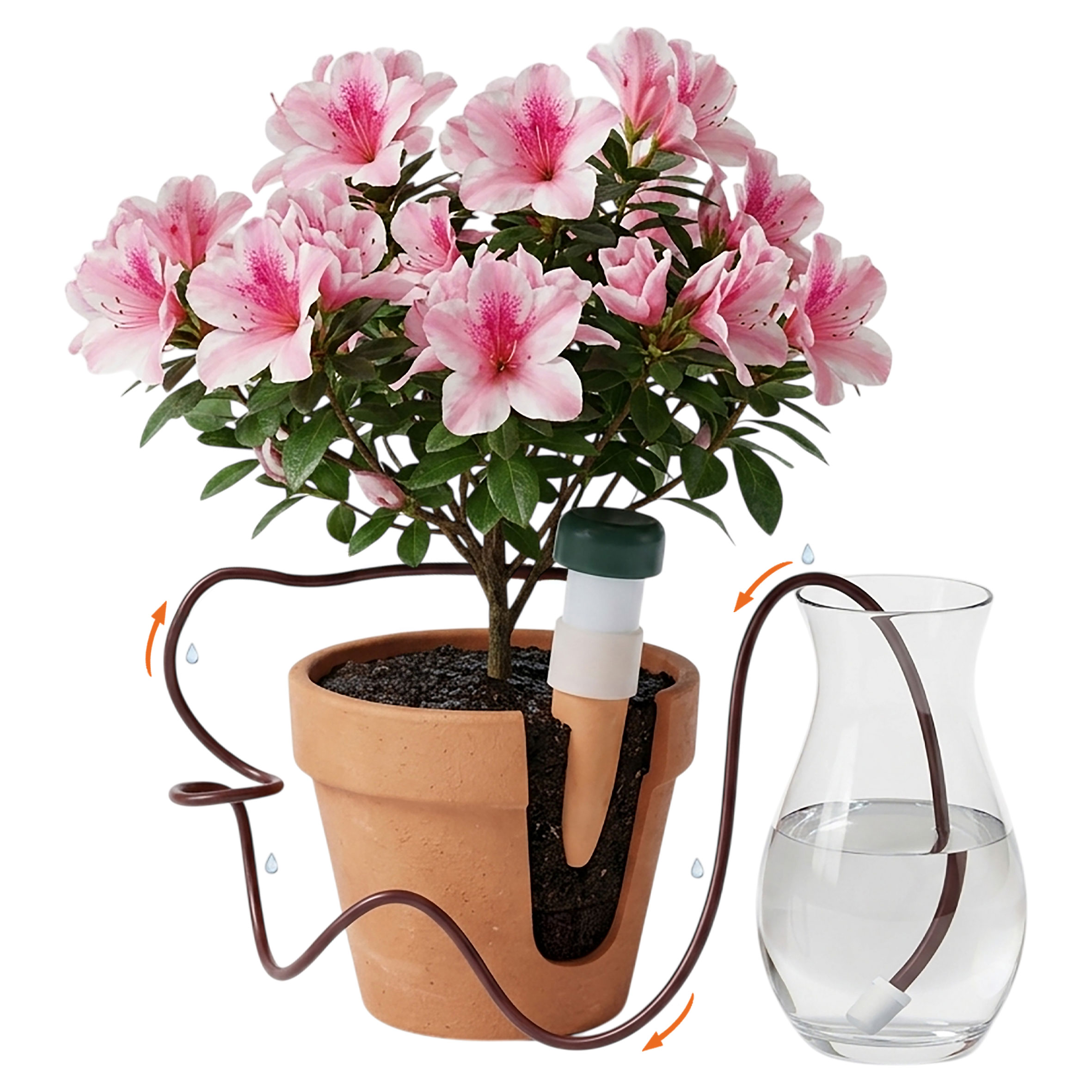 Wasserspender aus Ton für Zimmerpflanzen 10 x 3 cm mit Saugschlauch - 6er Set - Tonkegel Bewässerungssystem mit Ansaugschlauch für Topfpflanzen
