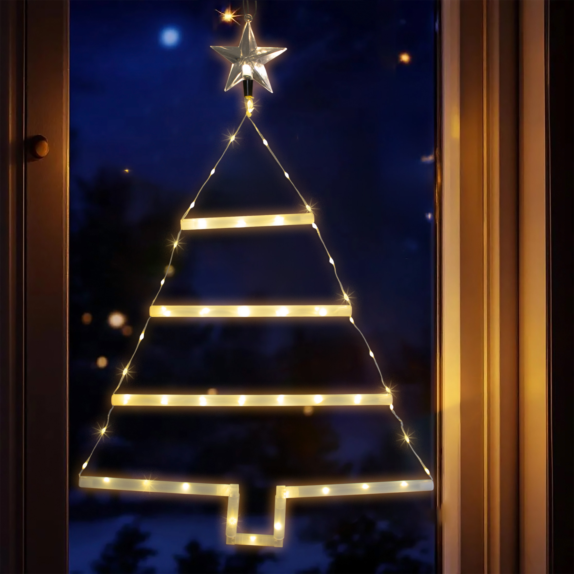 Fensterbild Weihnachtsbaum 66 LED mit 8 Funktionen und Timer - 70 x 46 cm