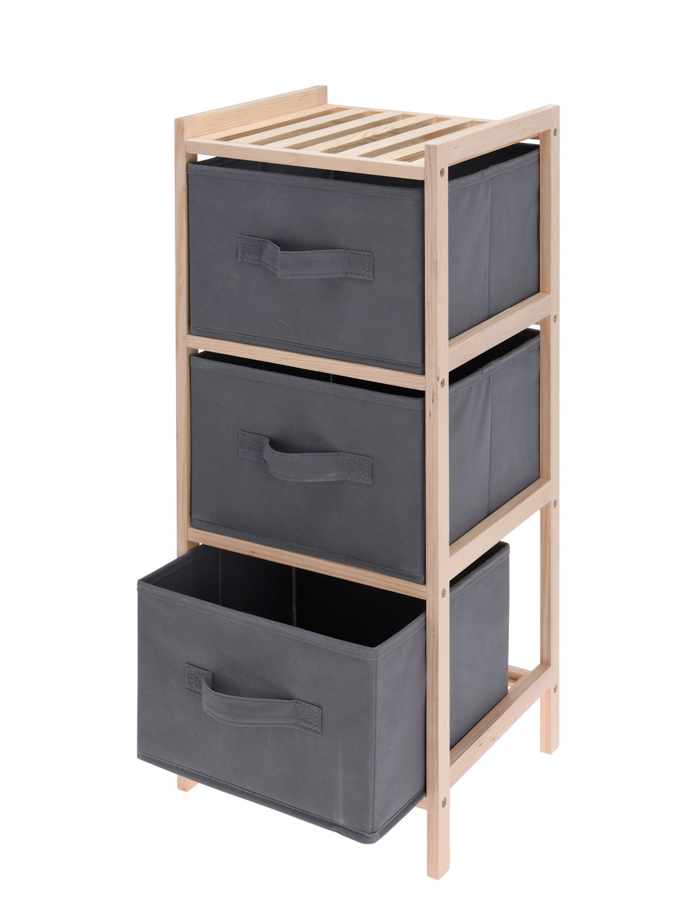 Holz Standregal mit 3 Stoff Schubladen - 65 cm