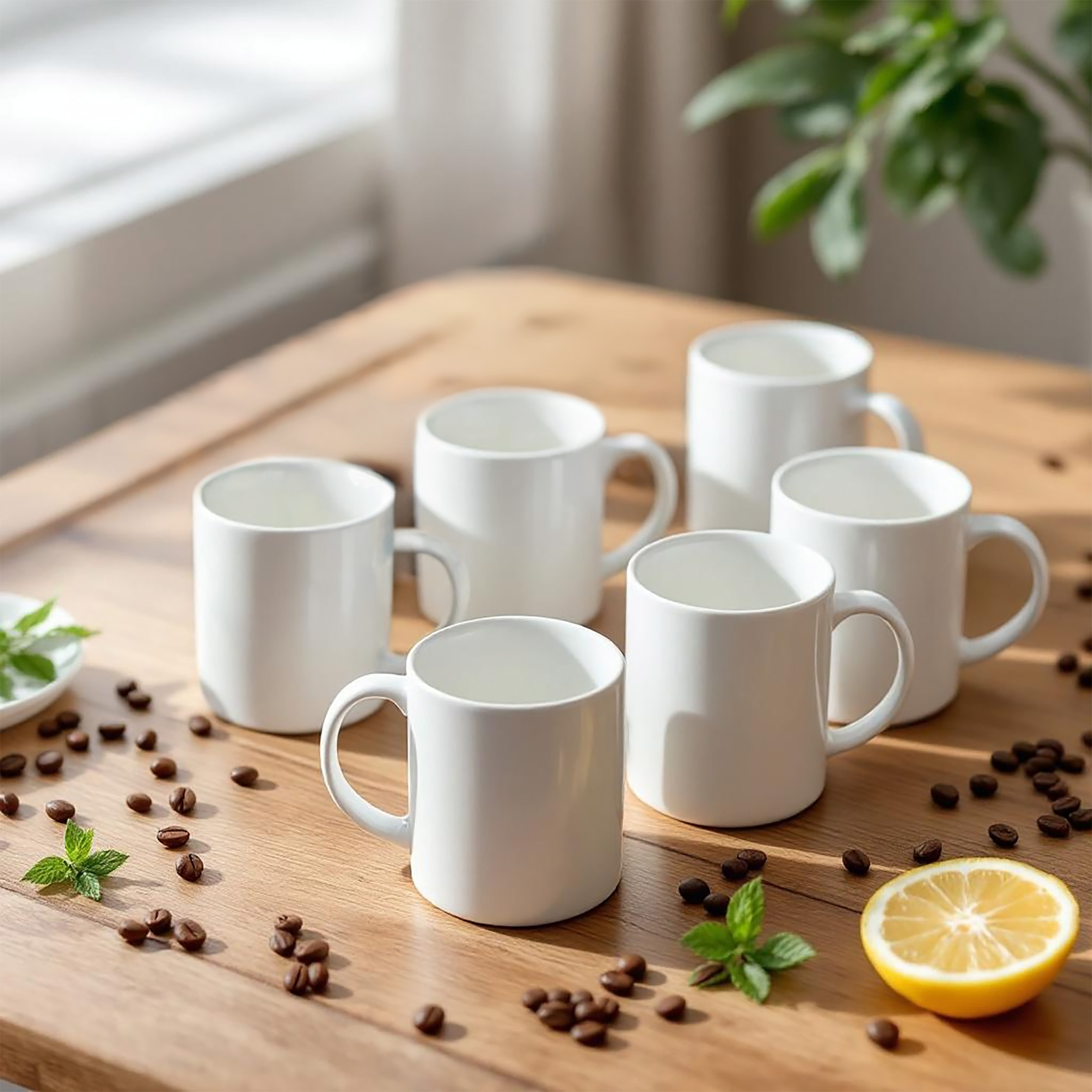 Porzellan Kaffeebecher mit Henkel weiß  für 310 ml - 6er Set - Kaffee und Tee Tasse zum Bemalen und Personalisieren