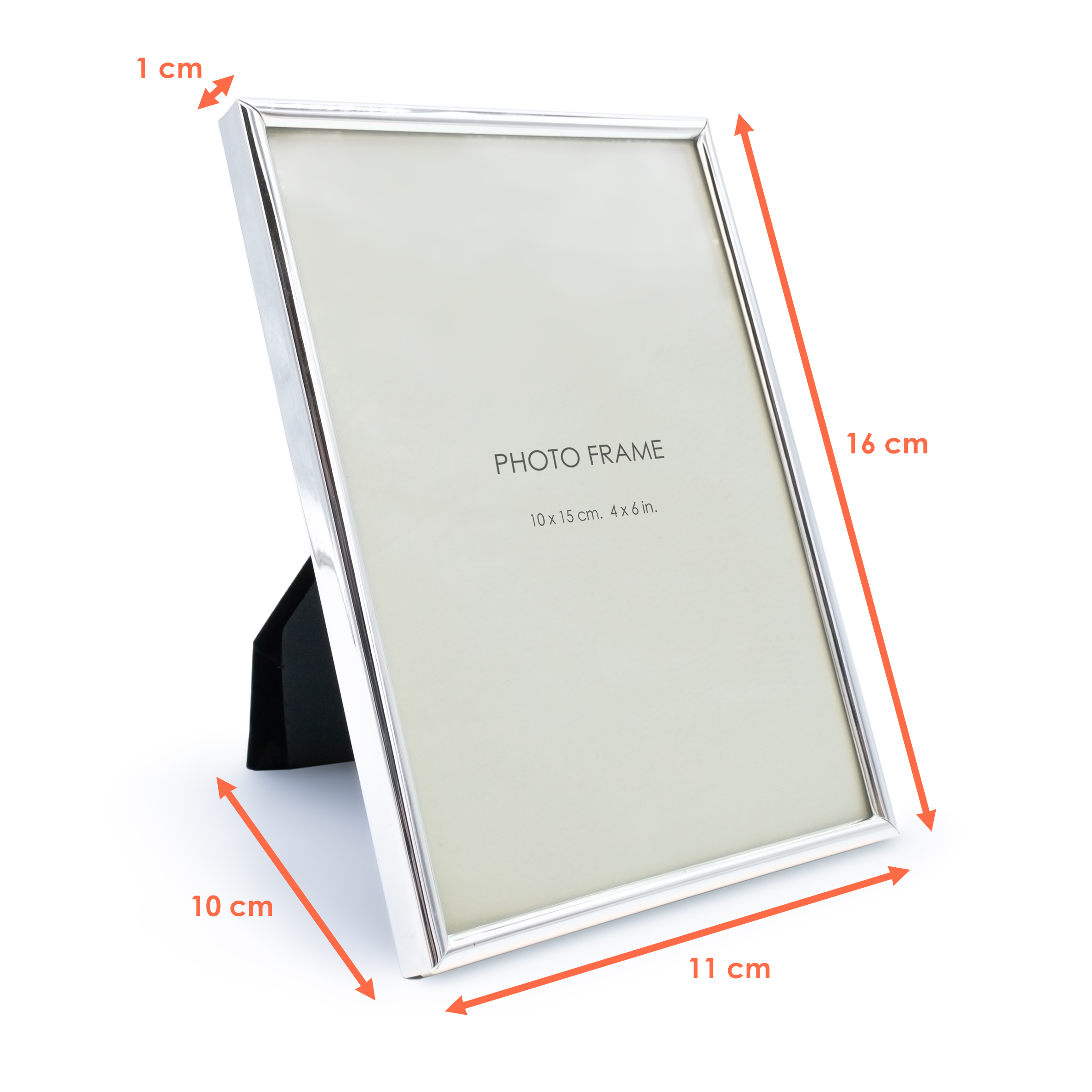 Fotorahmen zum Stellen aus Metall in silber - für 10 x 15 cm - Gerundeter Bilderrahmen rechteckig für Hoch- und Querformat Fotos