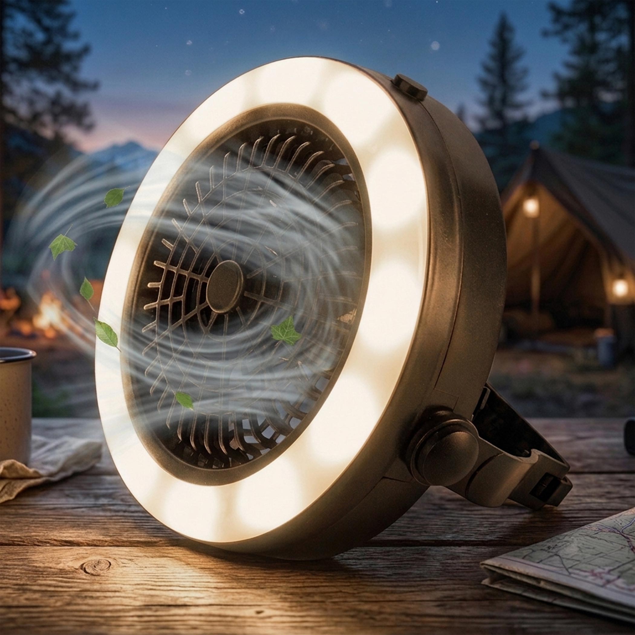 2in1 Campinglampe mit Ventilator batteriebetrieben - 18 cm - Mini Zeltventilator mit LED Beleuchtung