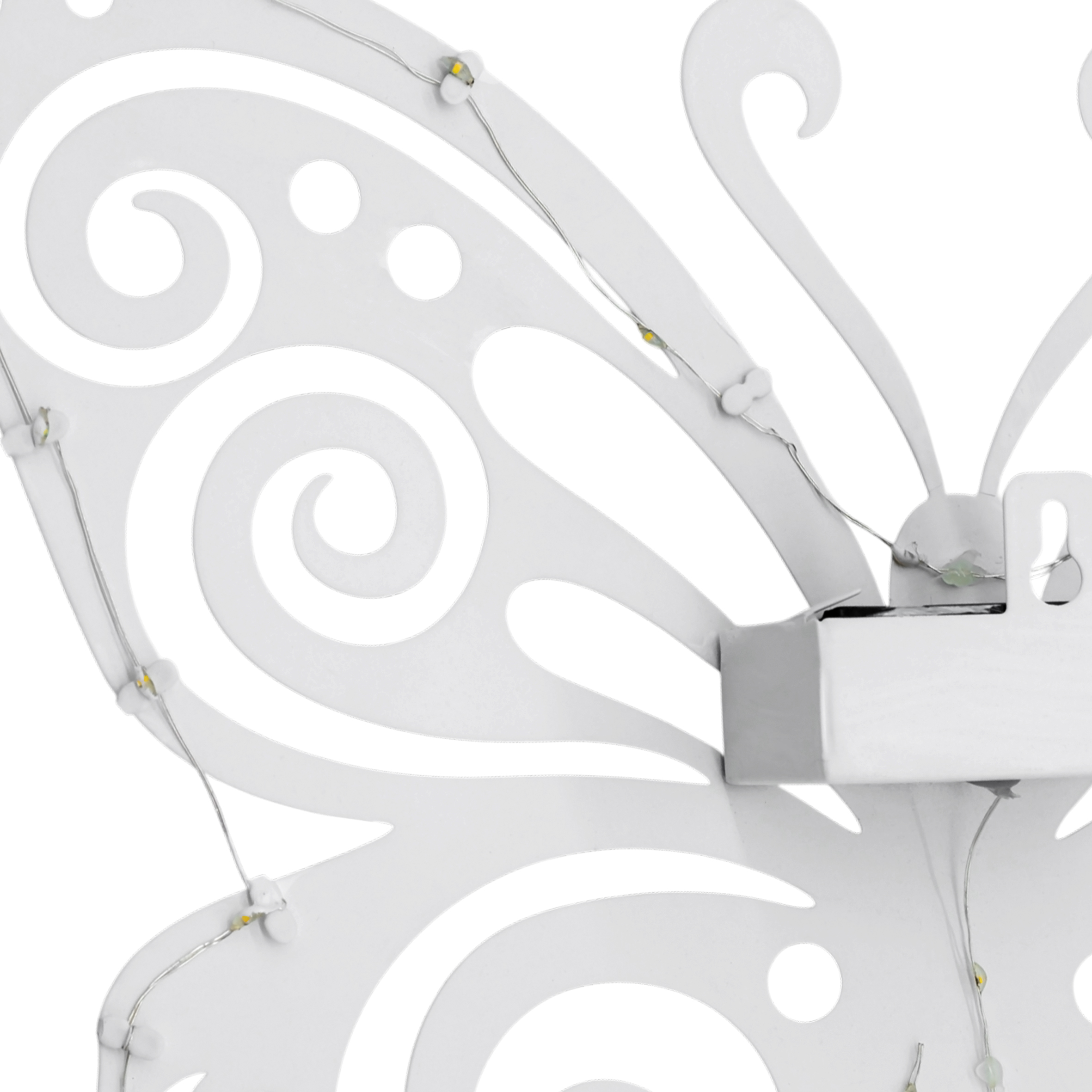 Solar Wandbild Schmetterling weiß mit 30 LED - 34 x 27 cm - Metall Wanddeko für Außen warm weiß beleuchtet