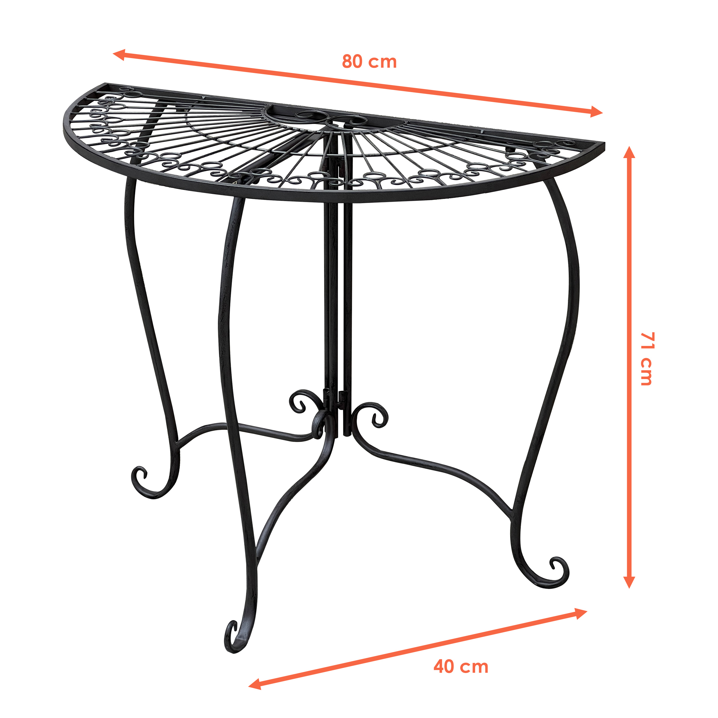 Metall Beistelltisch halbrund schwarz - 80 x 71 cm - Gartentisch im Romantic Vintage Design