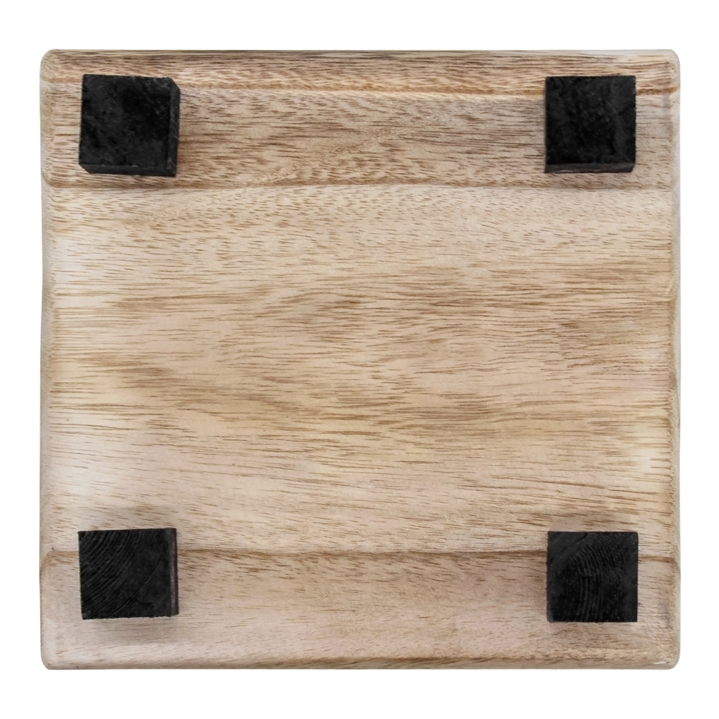 Holz Blumenhocker natur eckig klein  - 21 x 21 cm - Mini Pflanzenhocker mit 4 Füßen in schwarz