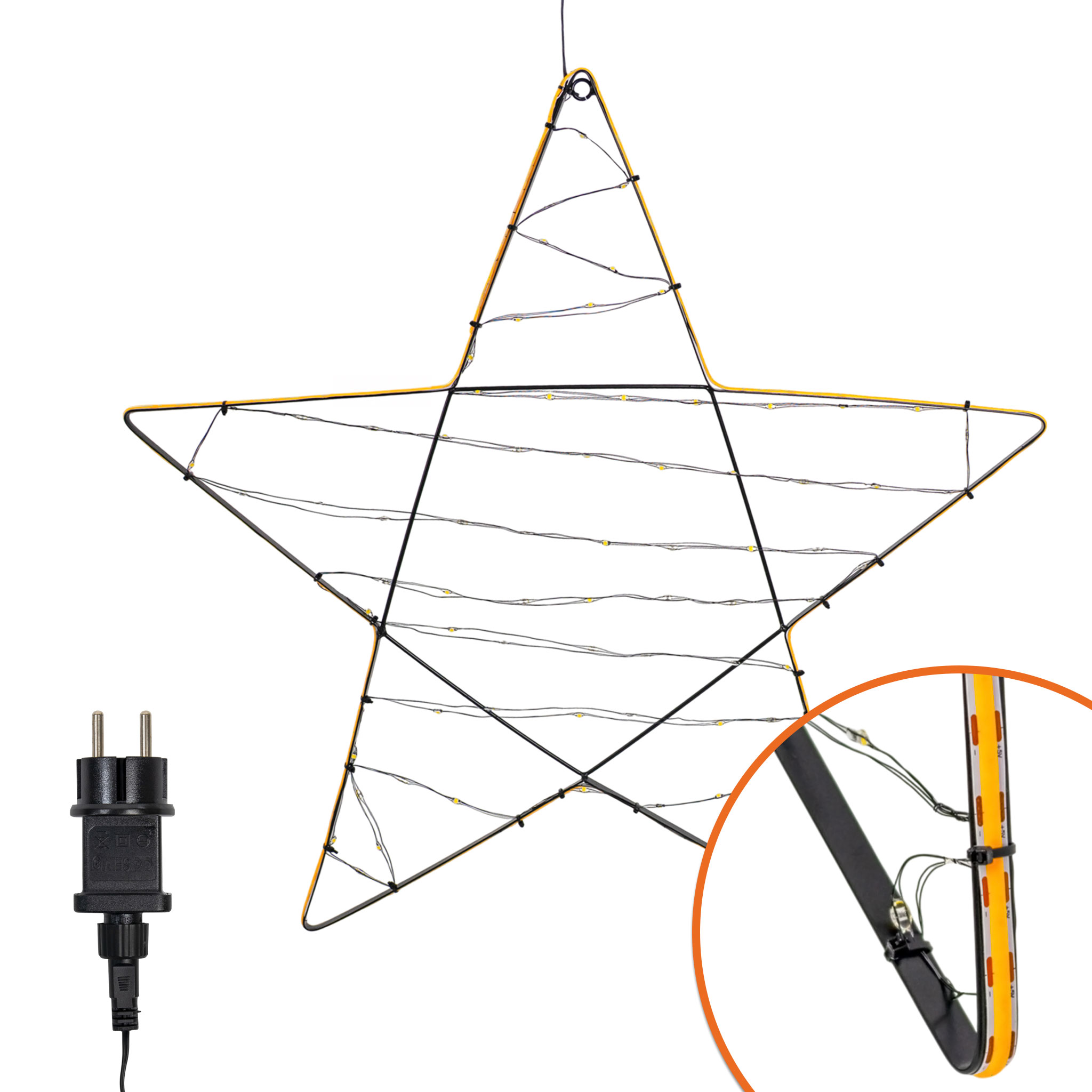 Metall Leuchtstern 80 LEDs mit Timer und Netzteil für Außen - 62 cm - Weihnachtsstern beleuchtet im warm & kalt weiß Mix mit LED Band