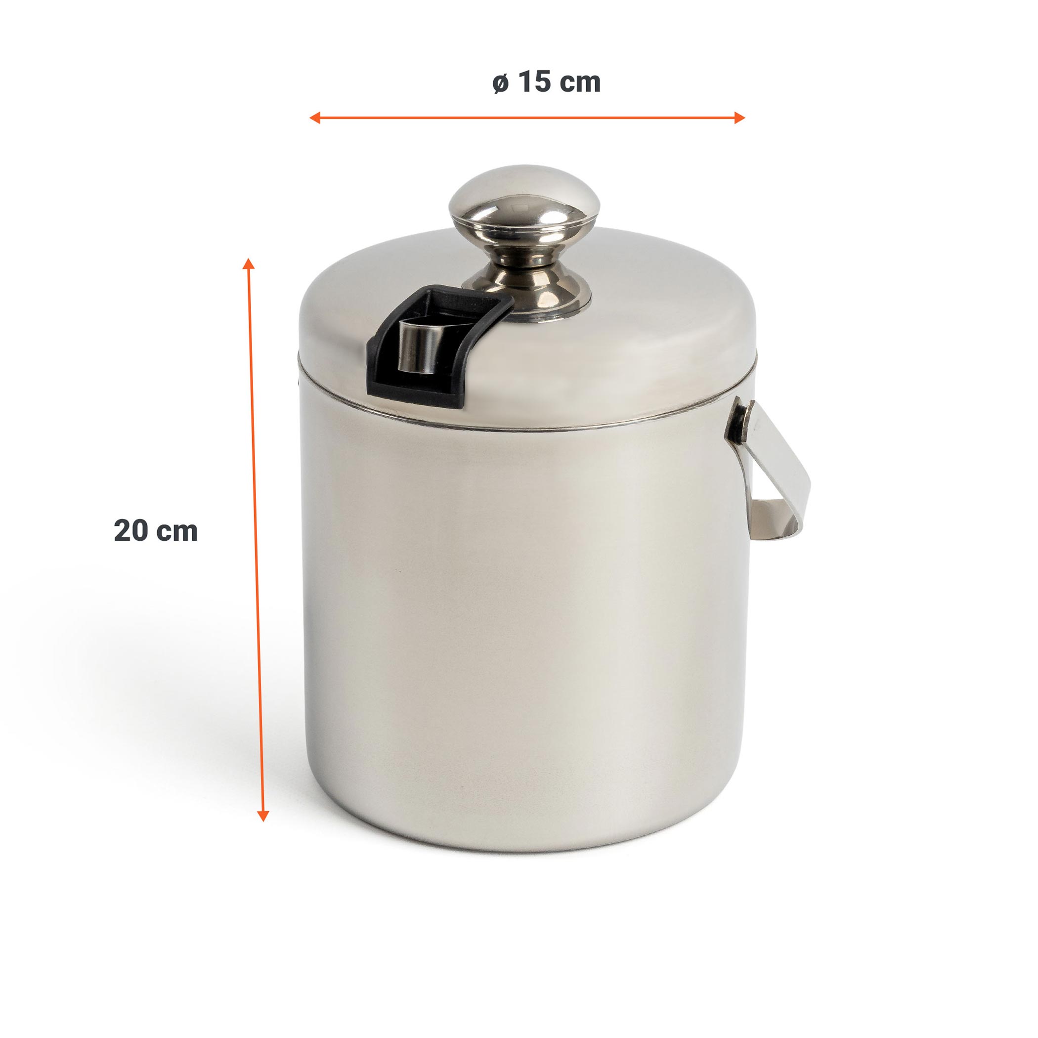 Edelstahl Eiskühler mit Deckel und Eiswürfelzange - 20 x 15 cm - Metall Eiswürfelbehälter mit Tragegriff