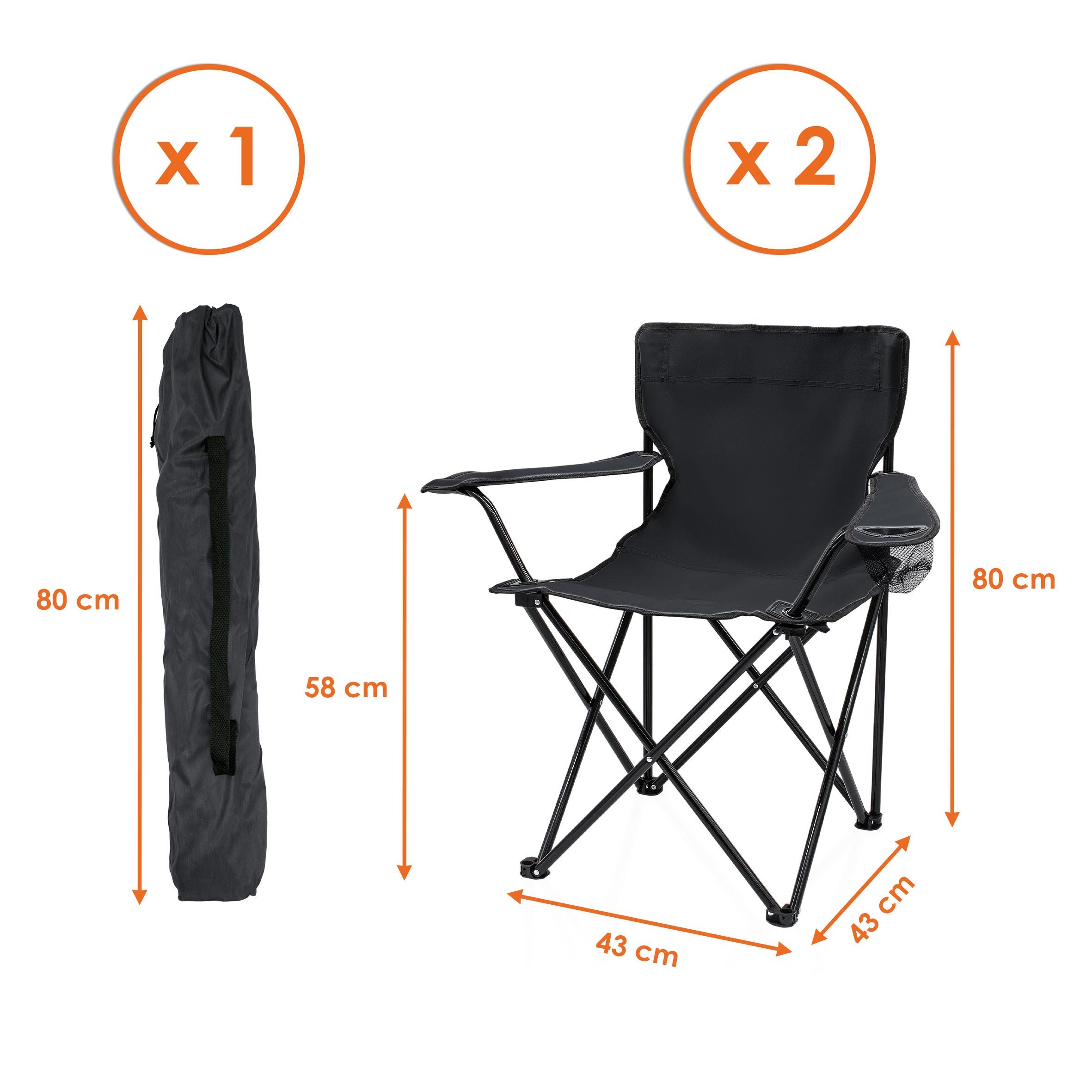 Camping Sitzgruppe 3-teilig mit Aluminium Klapptisch und Tragetasche - schwarz - Garten Tischgruppe mit 2 Campingstühlen bis 100kg