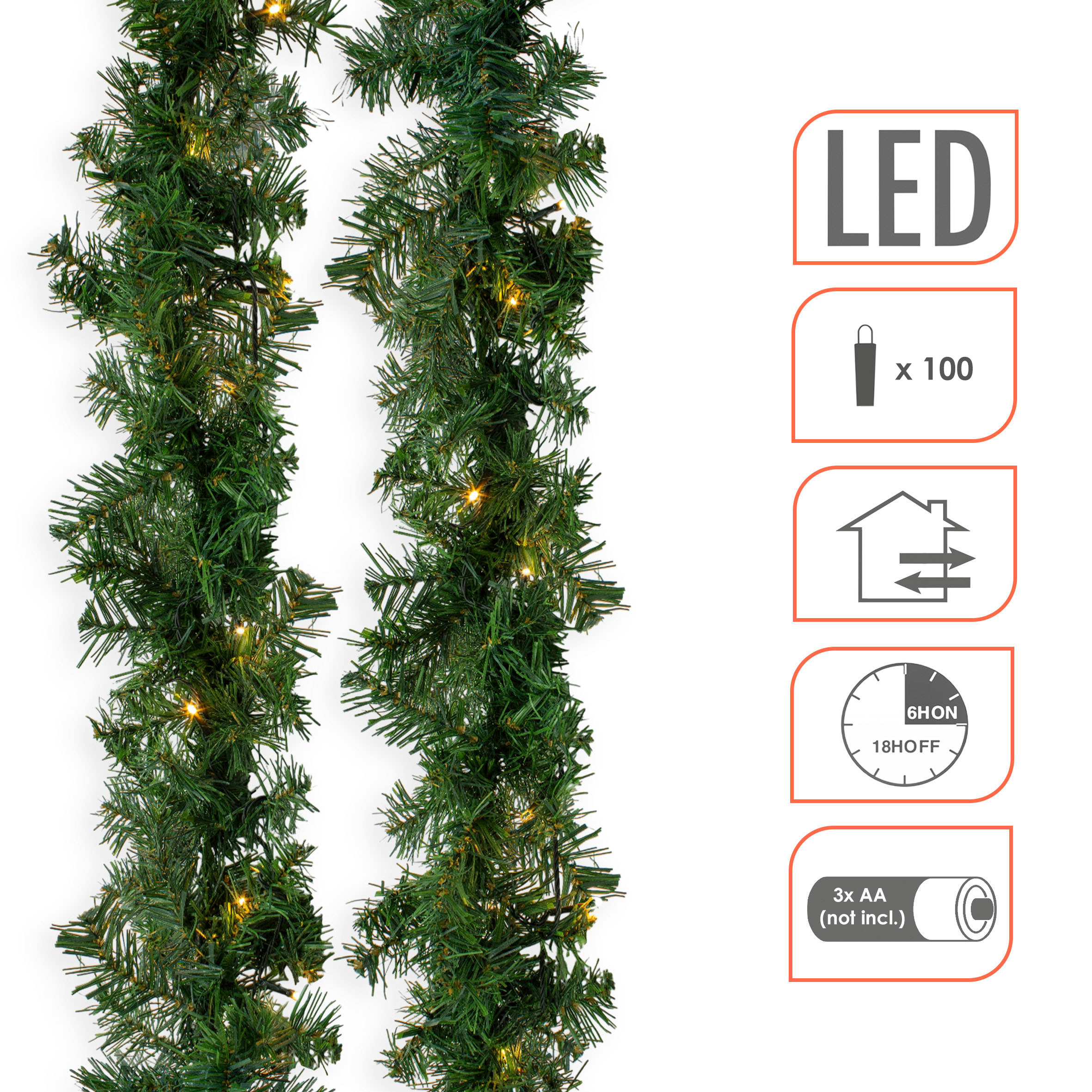 Weihnachtsgirlande grün mit 100 LED Lichterkette batteriebetrieben für Außen - 810 cm - Künstliche Tannengirlande beleuchtet mit Timer