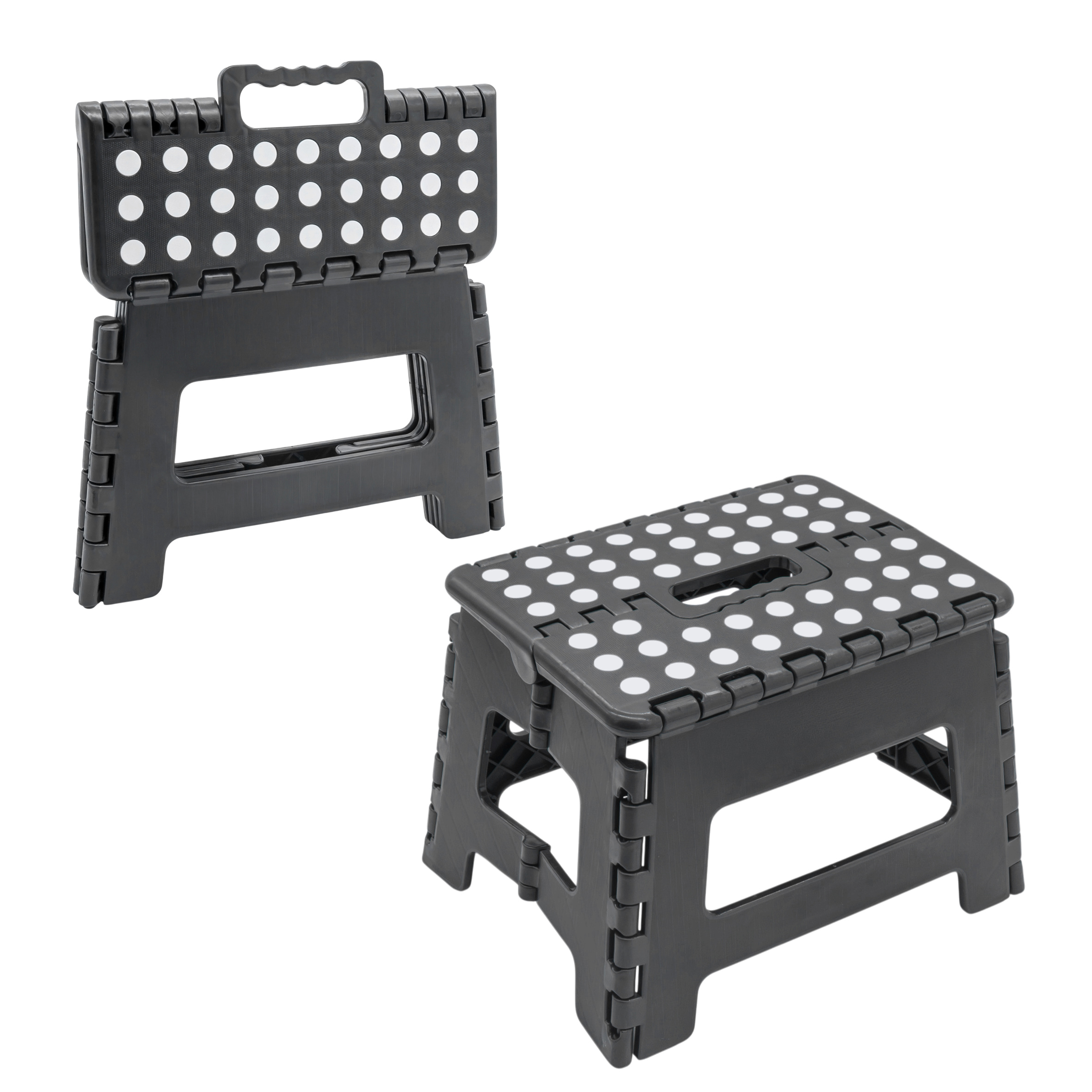Kunststoff Klapptritt grau bis 150 kg mit Tragegriff und Antirutsch - 29 x 22 cm - Tritthocker klappbar mit rutschfester Trittfläche
