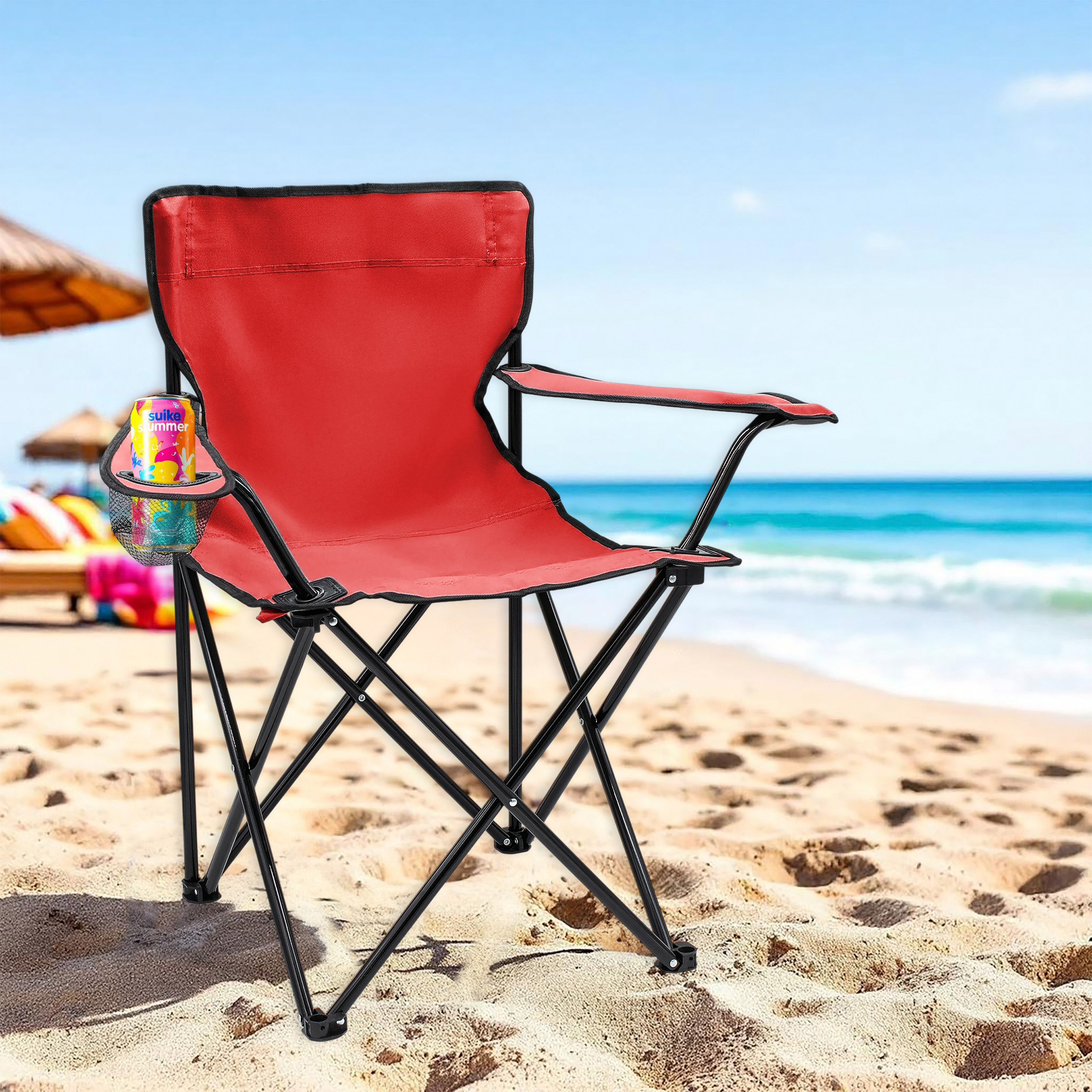 Campingstuhl mit Getränkehalter - 9 verschiedene Farben - Camping Strand und Garten Klappstuhl
