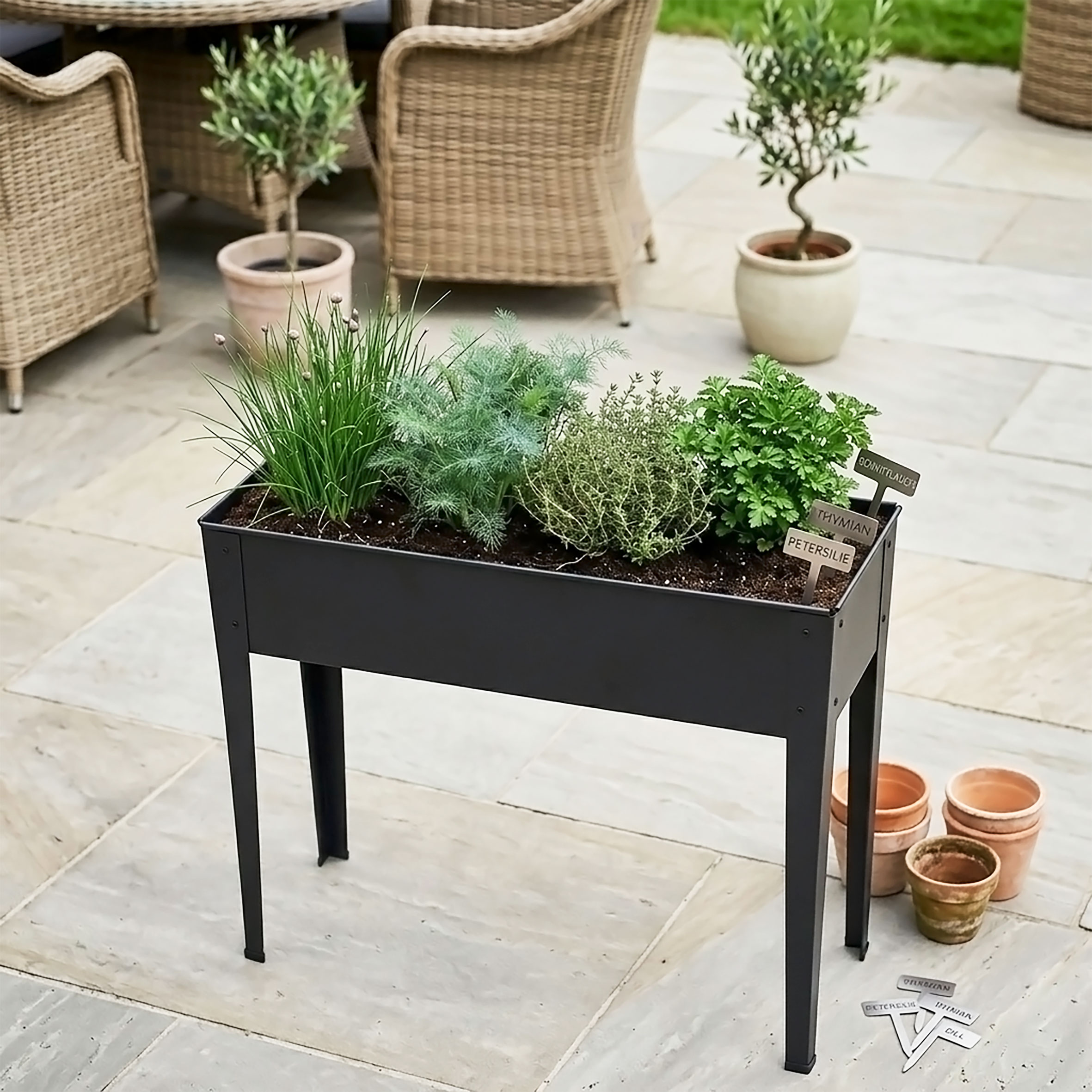 Garten Hochbeet aus Metall anthrazit mit Fußkappen – 102 x 80 cm – Pflanzbeet pulverbeschichtet für Gemüse und Blumenbeete
