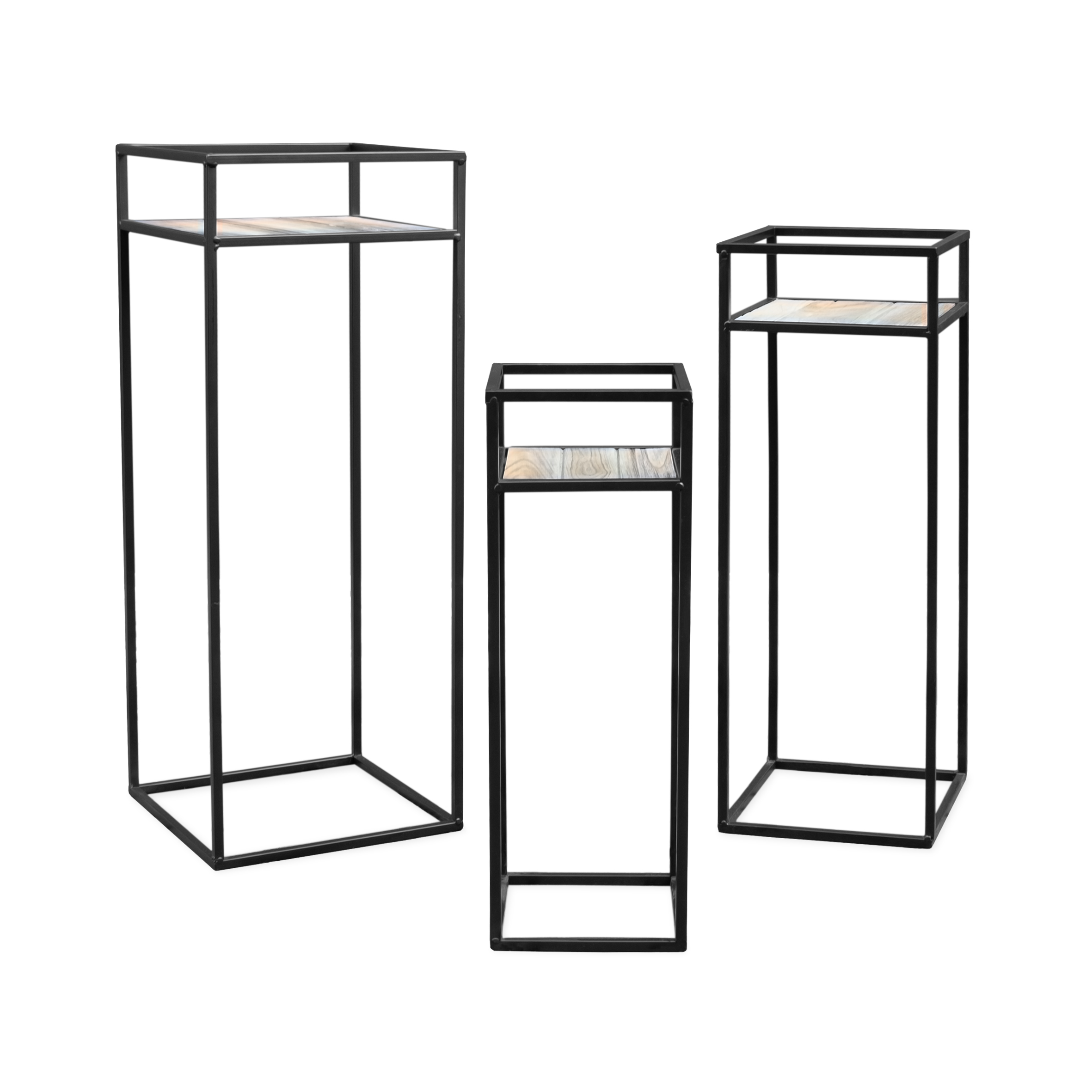 Metall Blumenhocker schwarz 3er Set - 70 / 60 / 50 cm