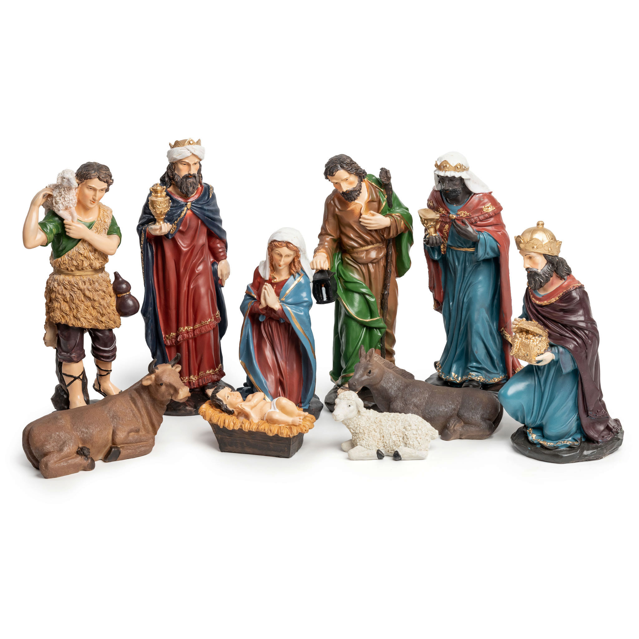 XXL Polyresin Weihnachts Krippenfiguren 10-teiliges Set - 37 cm - Kunststein Weihnachtskrippe Figuren 10 Stück detailgetreu handbemalt