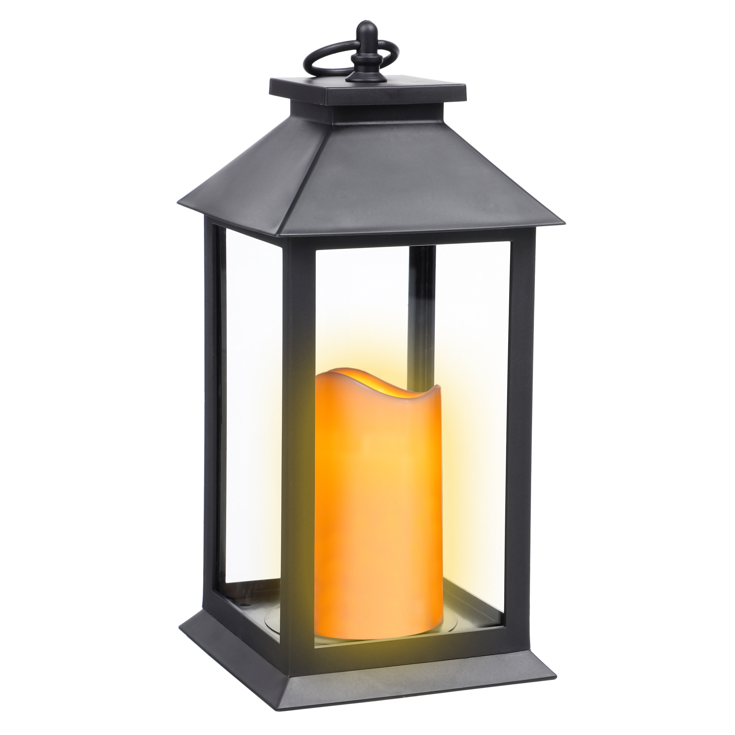 Laterne schwarz inklusive LED Kerze mit Flacker Effekt - 30 x 14 cm - Deko Leuchte mit Kerzenflackern Batterie betrieben