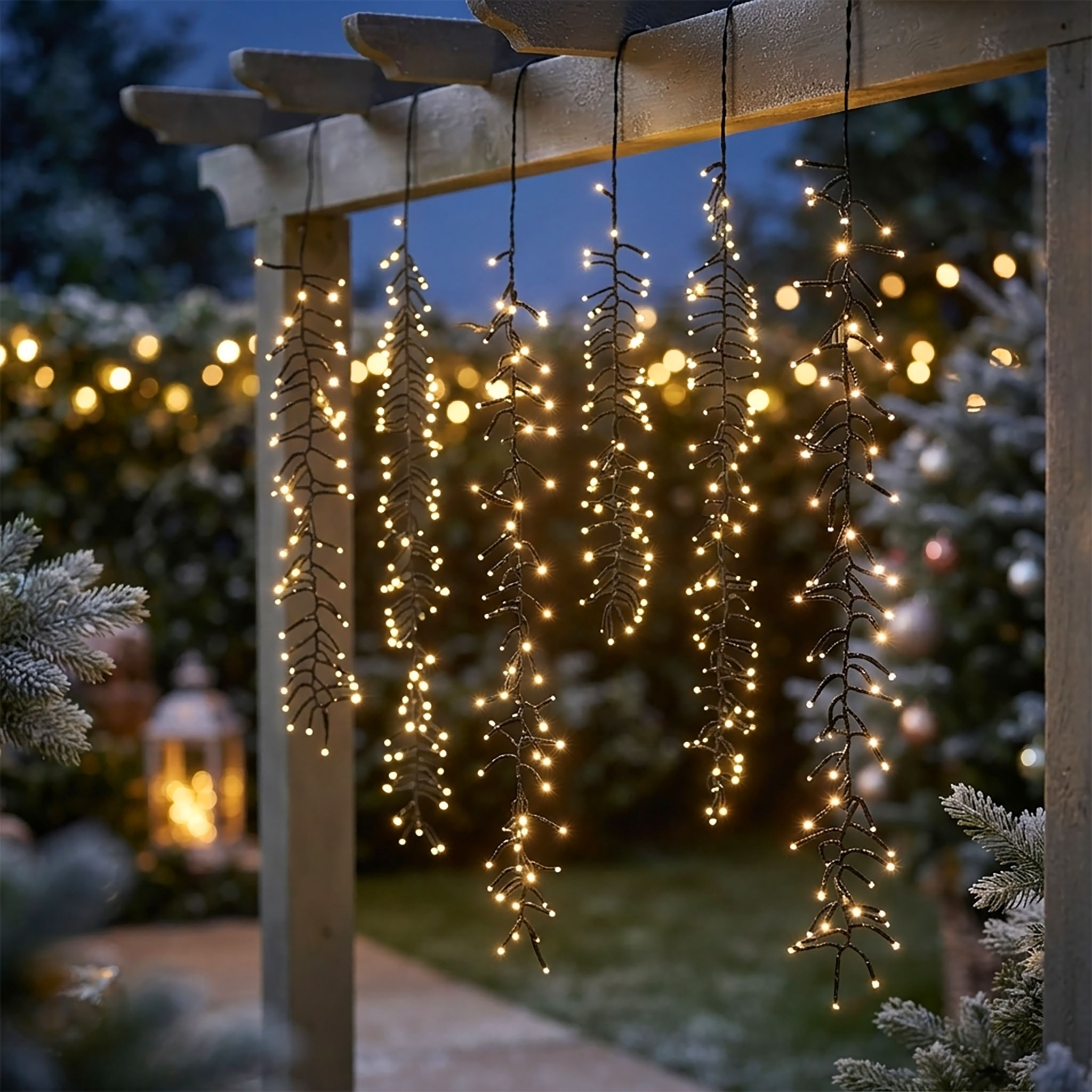 Kaskaden Büschel Lichterkette warm weiß mit 6 Strängen - 480 LED - Lichtervorhang mit 8 Leuchtmodi für Außen mit Timer
