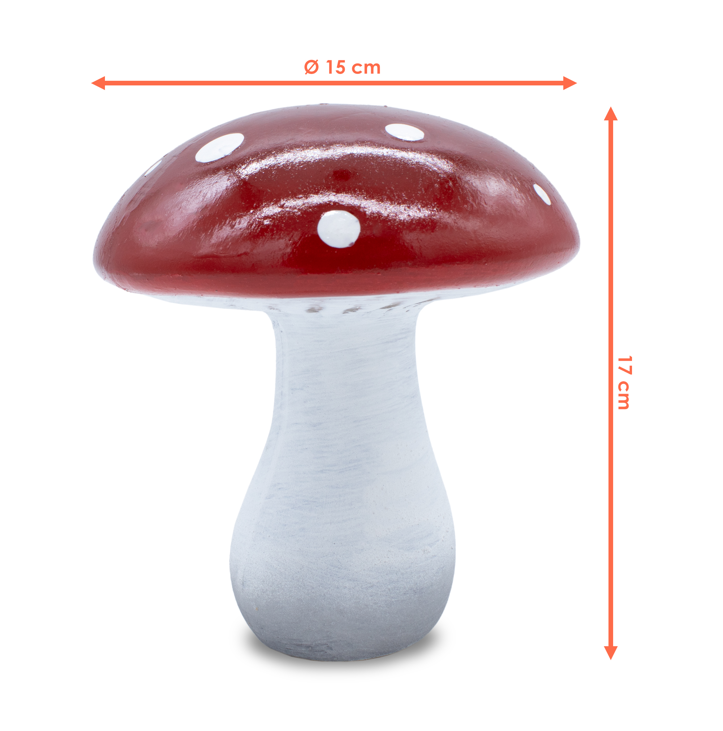 XL Keramik Fliegenpilz rot / weiß - 17 x 15 cm - Deko Pilz groß mit glasiertem Schirm