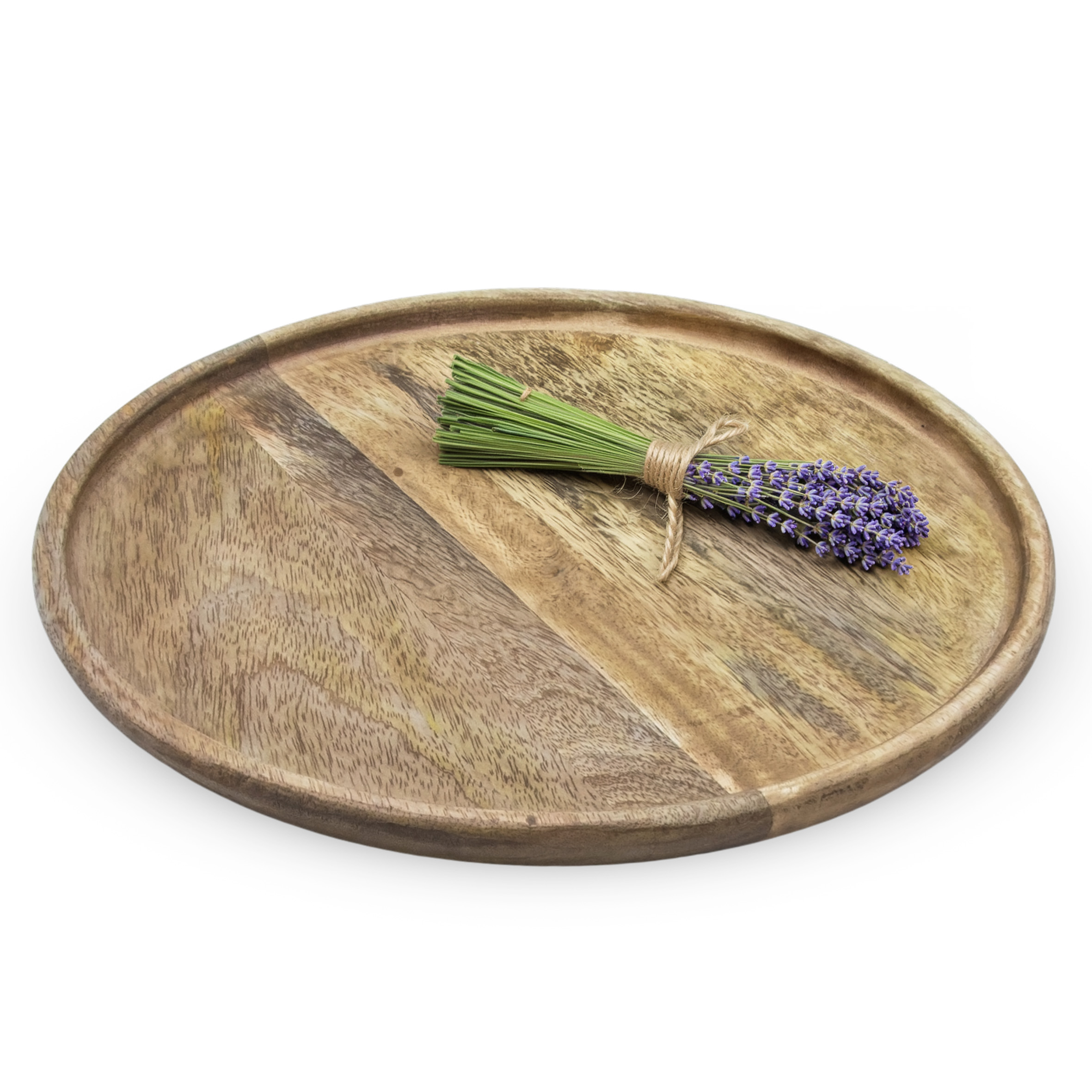 Mango Holztablett rund natur poliert - 30 cm - Landhaus Holz Kerzenteller mit Rand