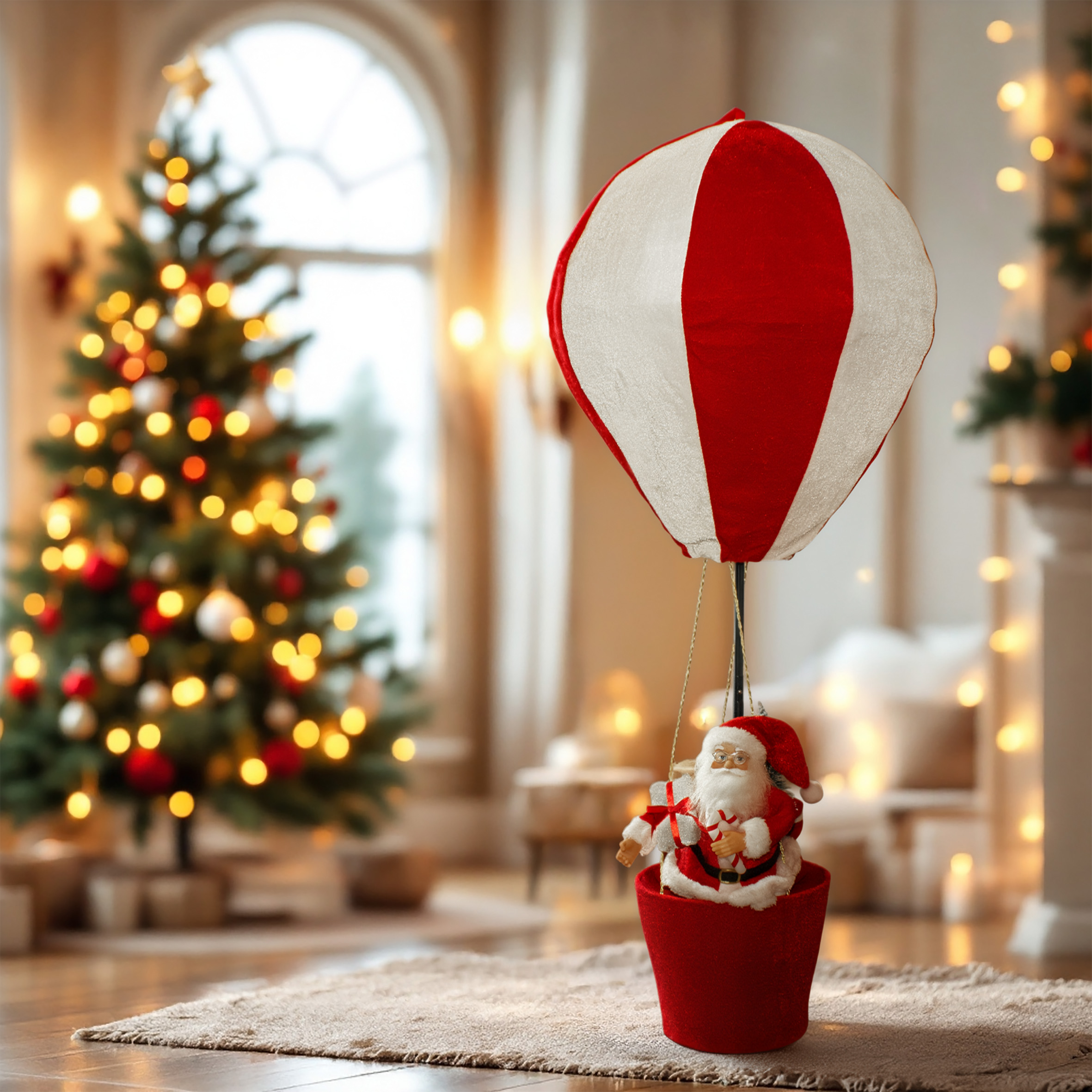 Großer Plüsch Heißluftballon mit Weihnachtsmann - 92 cm - Weihnachtsdeko zum Aufhängen oder Hinstellen