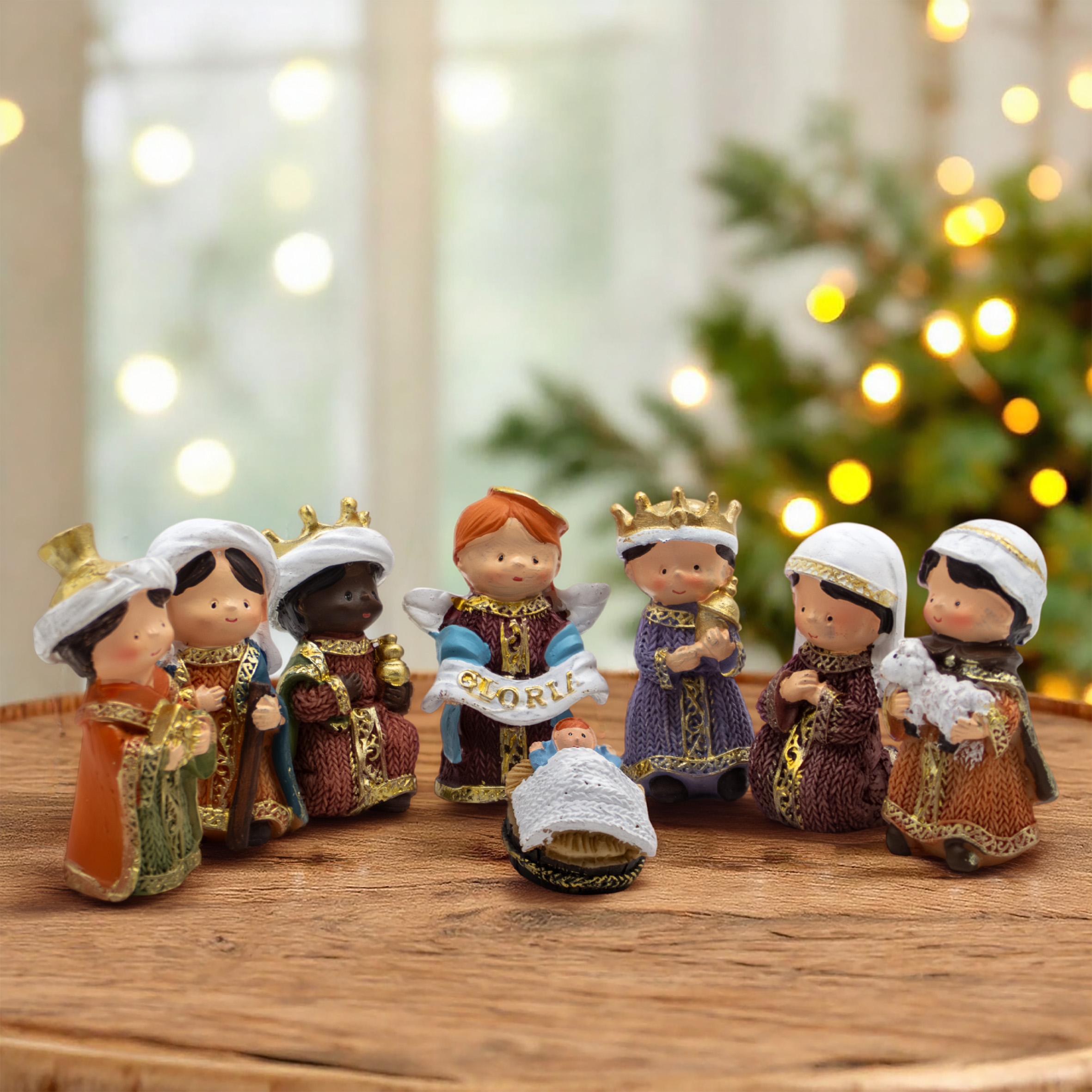 Weihnachts Krippenfiguren Set aus Kunststein handbemalt 8 cm - 8-teilig - Weihnachtskrippe Tischdeko Figuren aus Polyresin detailiert bemalt