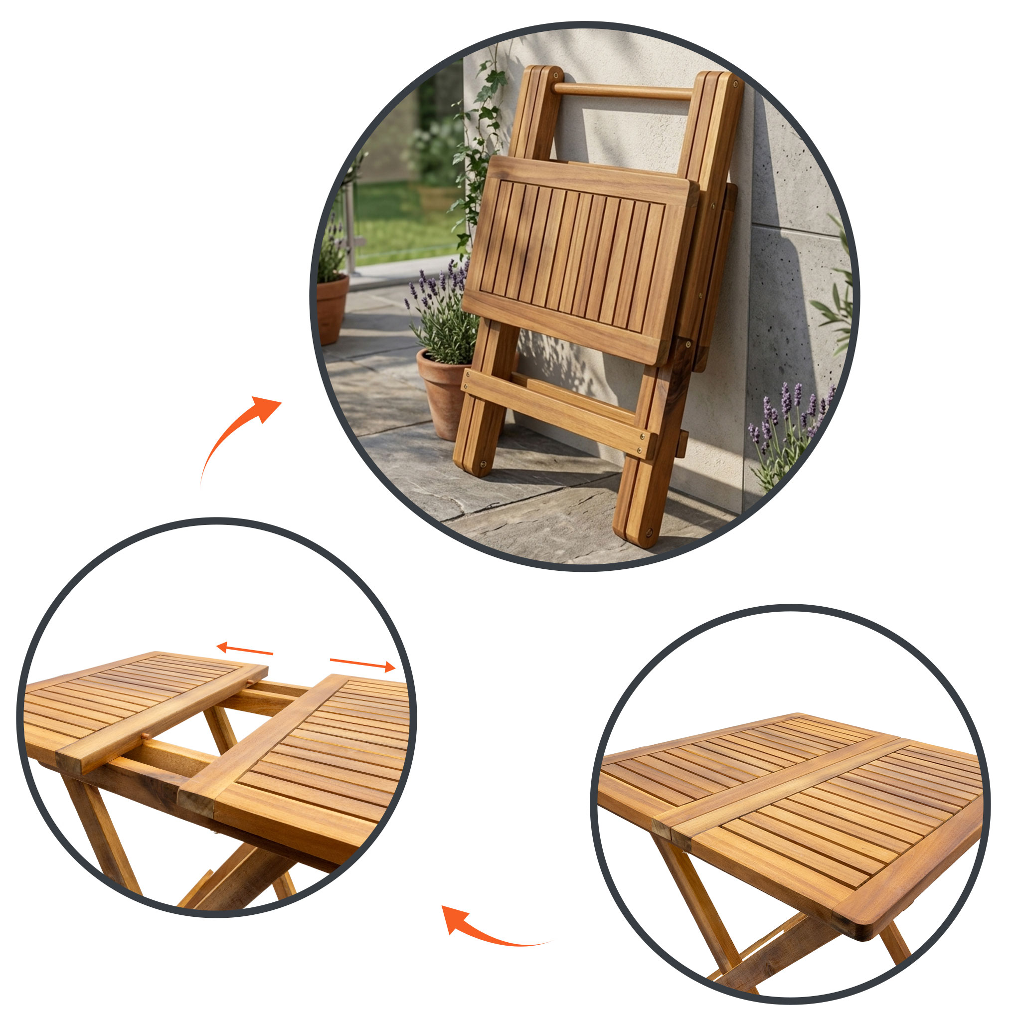Akazien Holz Garten Tisch geölt - 50 cm - Beistelltisch klappbar
