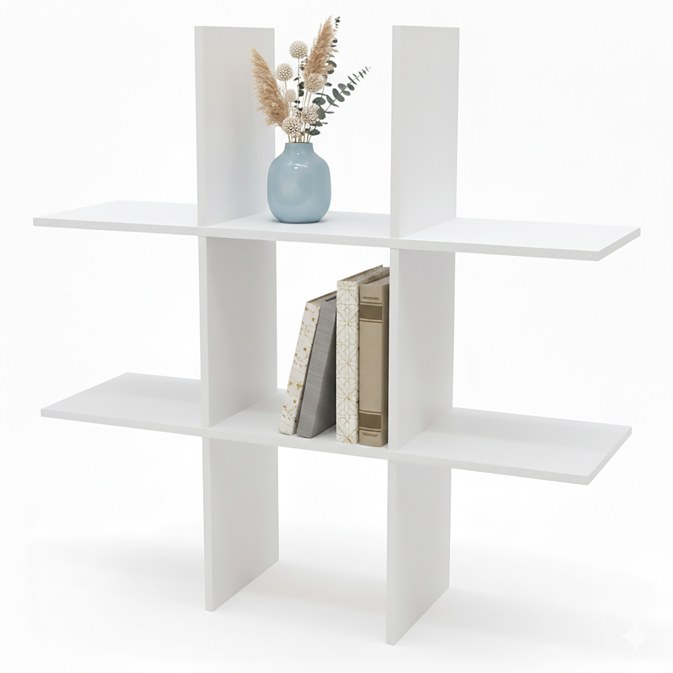 Holz Wandregal 55 x 55 cm schwebend mit 6 Fächern - weiß - Schweberegal im Würfel Design mit Melamin Furnier