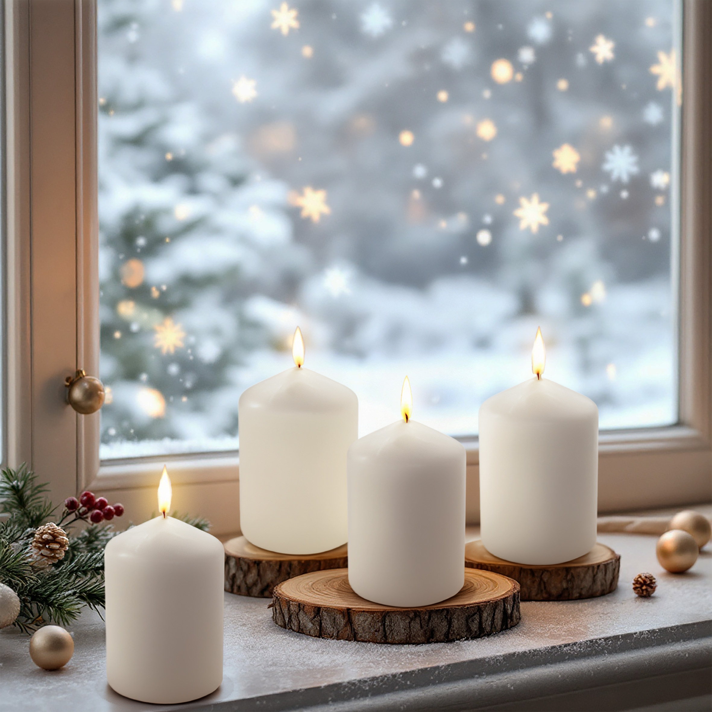 Echtwachs Stumpenkerze 4er Set 10 x 7 cm - creme weiß - Blockkerze für Adventskranz und Laternen