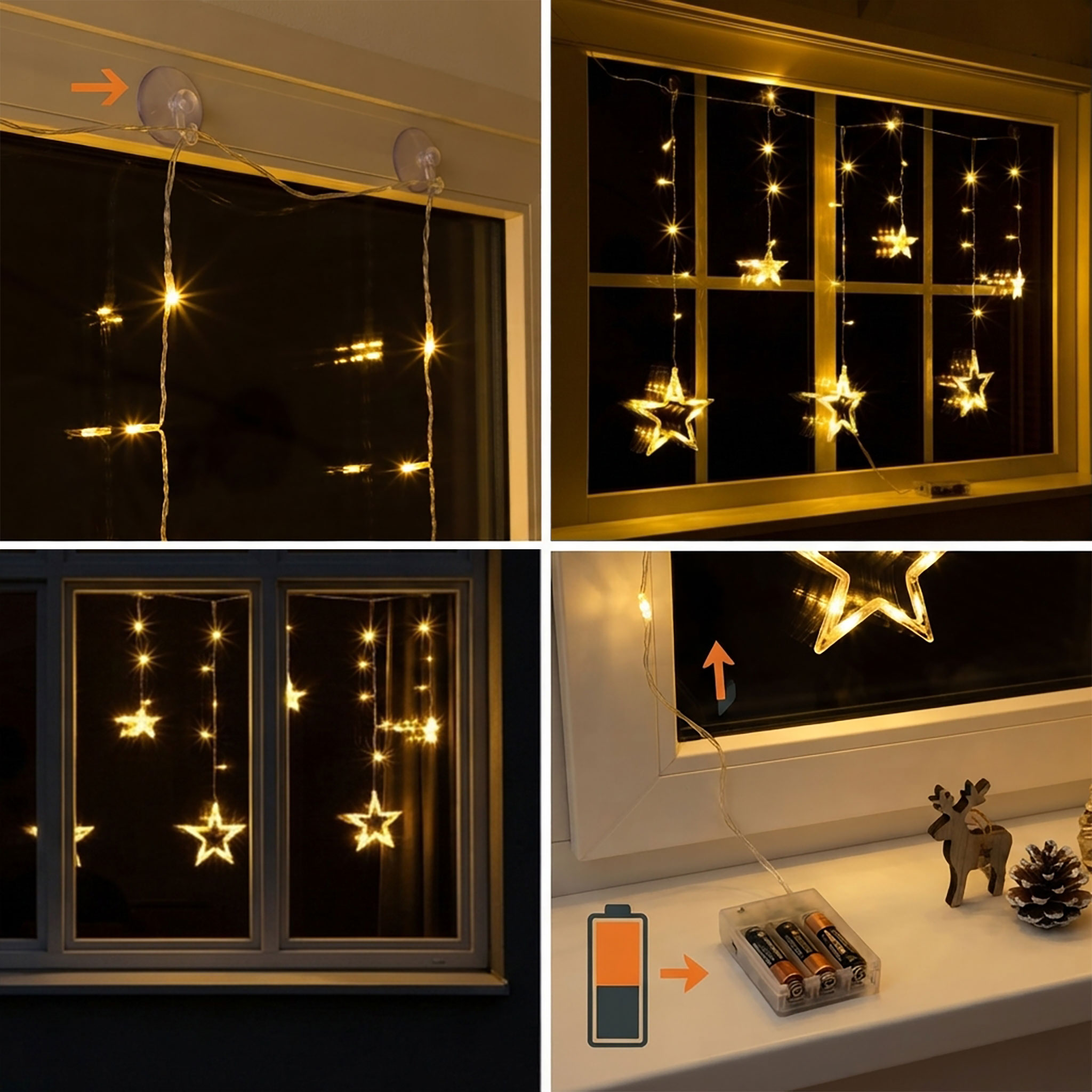 LED Sternenvorhang 100x80 cm - 63 LED warmweiß - Fenster Deko Stern Lichterkette