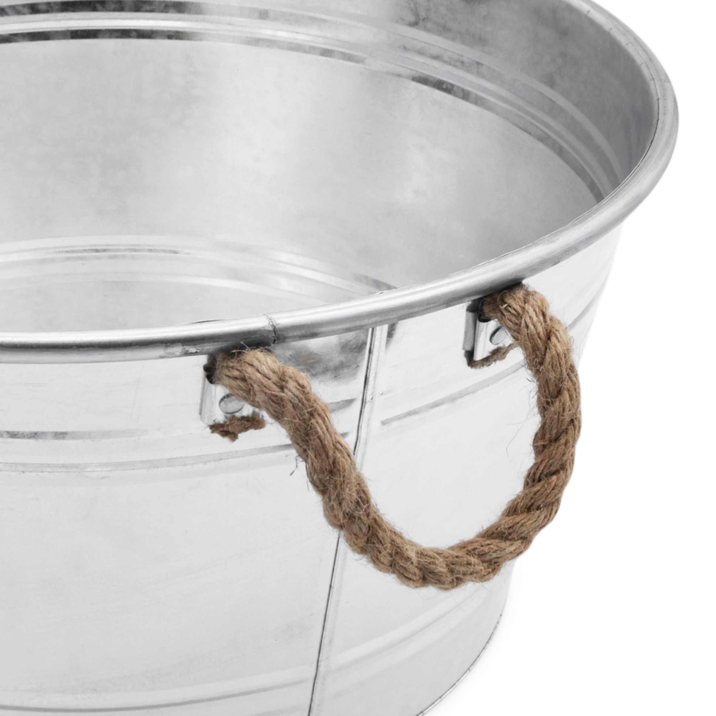 Zinkwanne 25 L mit Griffen aus Jutekordel - 45 x 22 cm - Metall Blumenschale rund silber verzinkt
