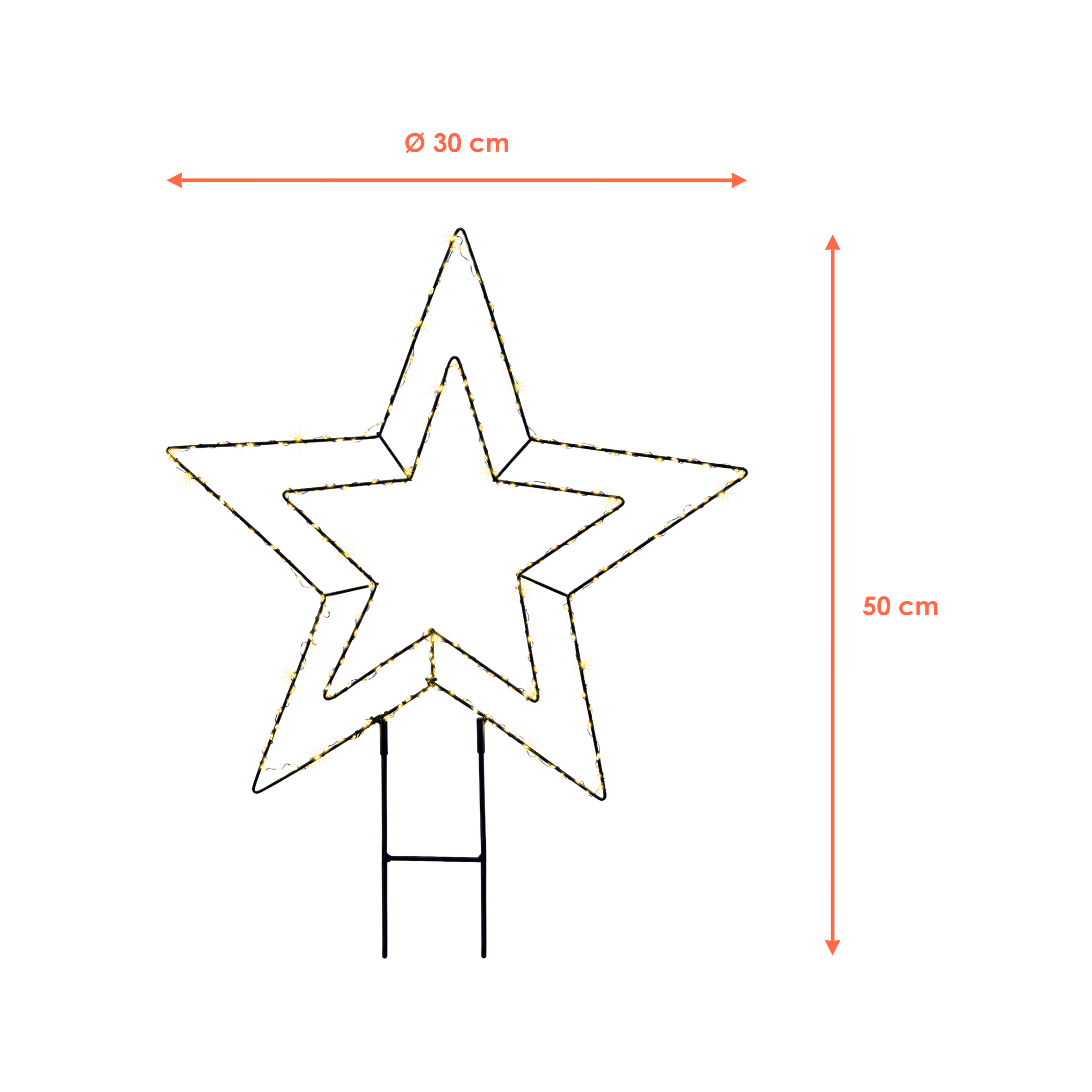 LED Gartenstecker Stern Silhouette mit Timer und Dimmer - 50 x 30 cm - Metall Schattenbild beleuchtet mit LED