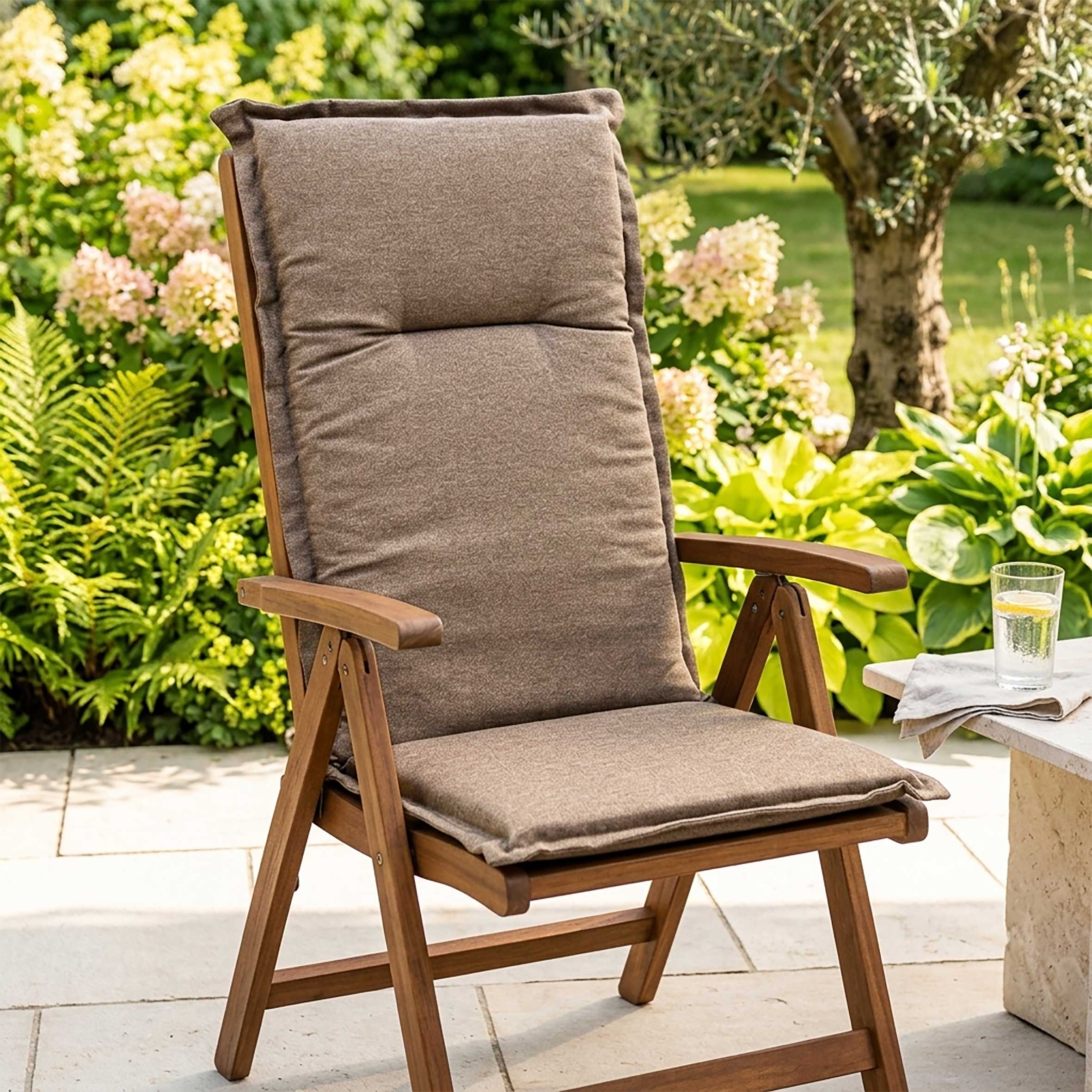 Universal Hochlehner Auflage taupe - 123 cm - Gartenstuhl Kissen einfarbig