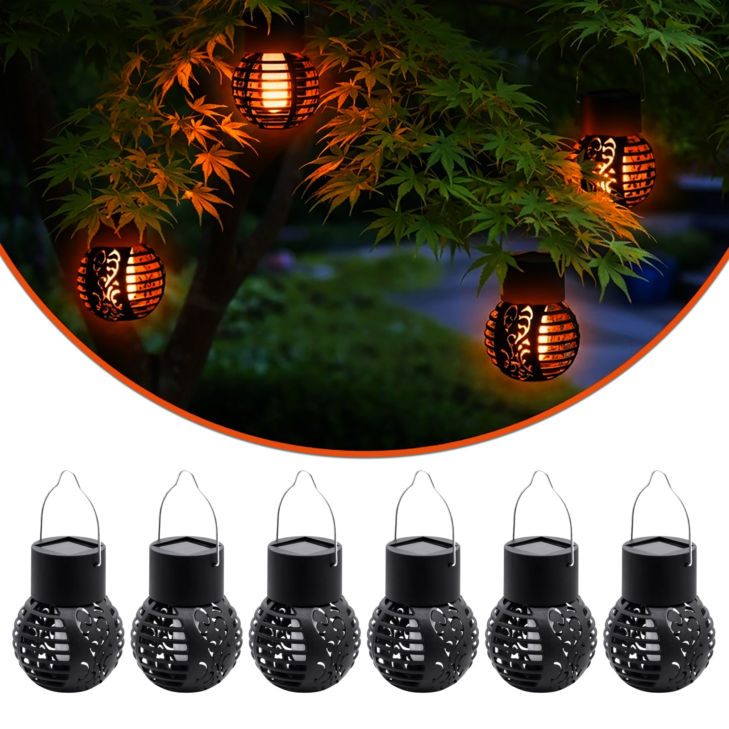 LED Solar Laterne klein mit Flammeneffekt - 6er Set