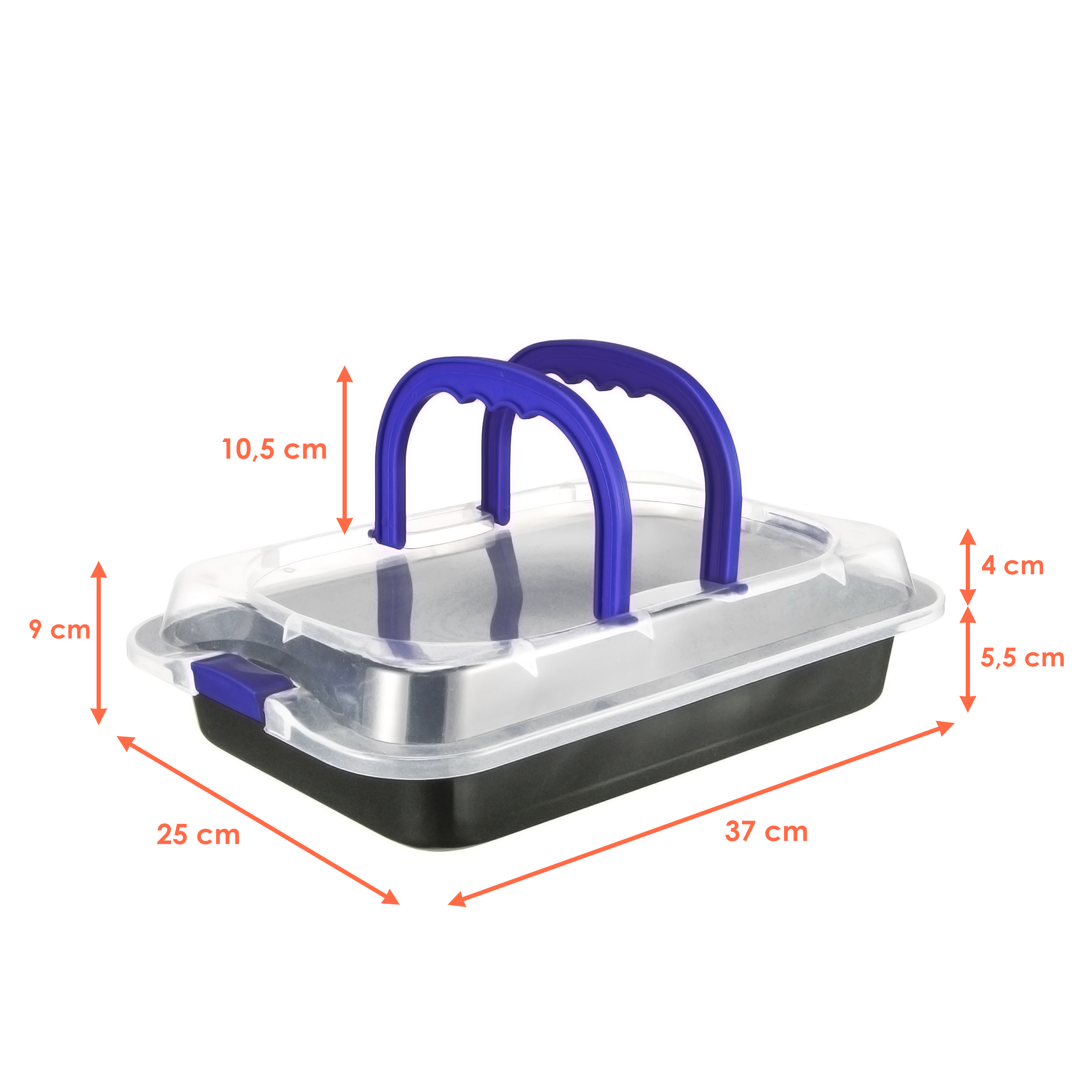 Metall Kuchenform mit Deckel und Tragegriff - 37 x 25 cm - Backform mit Kunststoff Abdeckung