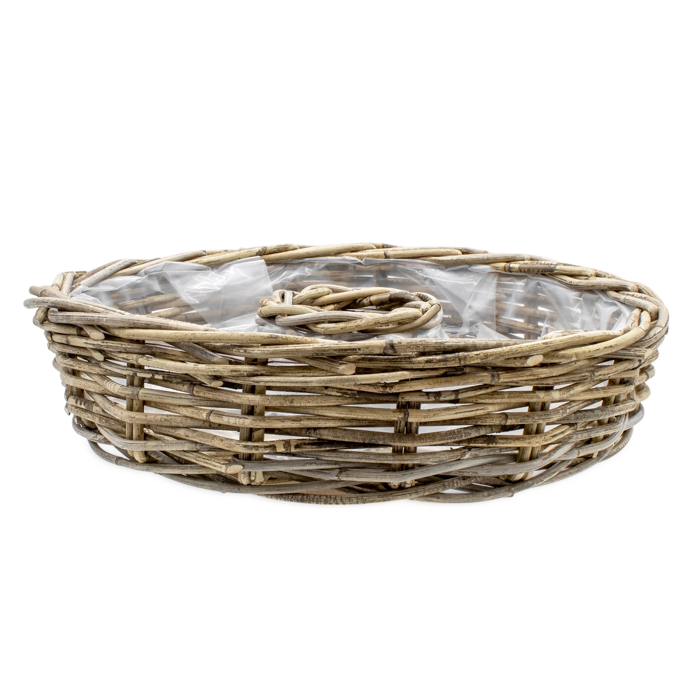 Rattan Blumenschale natur mit Folie - 40 cm - Holz Pflanzring zum direkten Bepflanzen