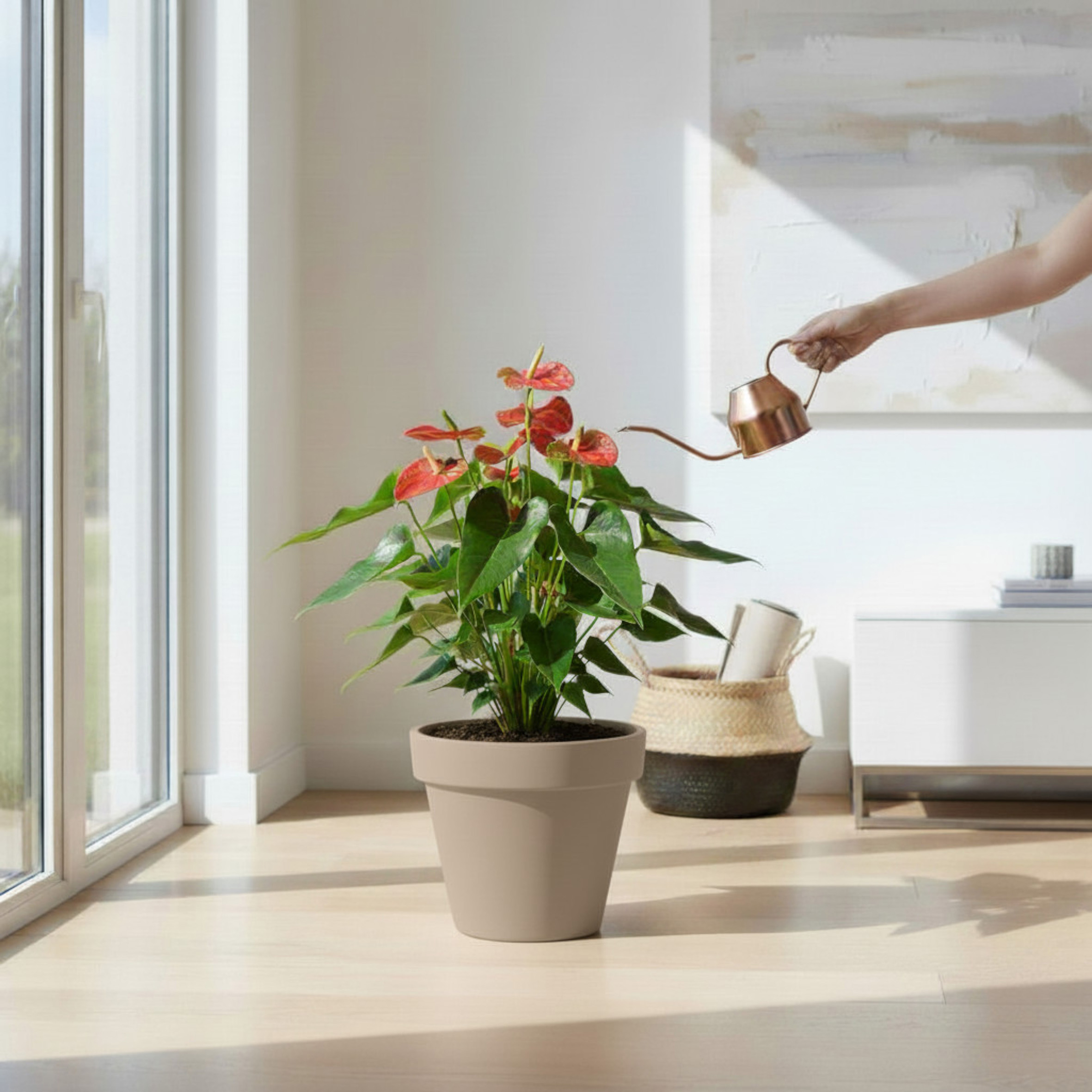 Kunststoff Pflanzkübel M rund Ø 38 cm - beige - Blumenkübel groß für Außen und Innen