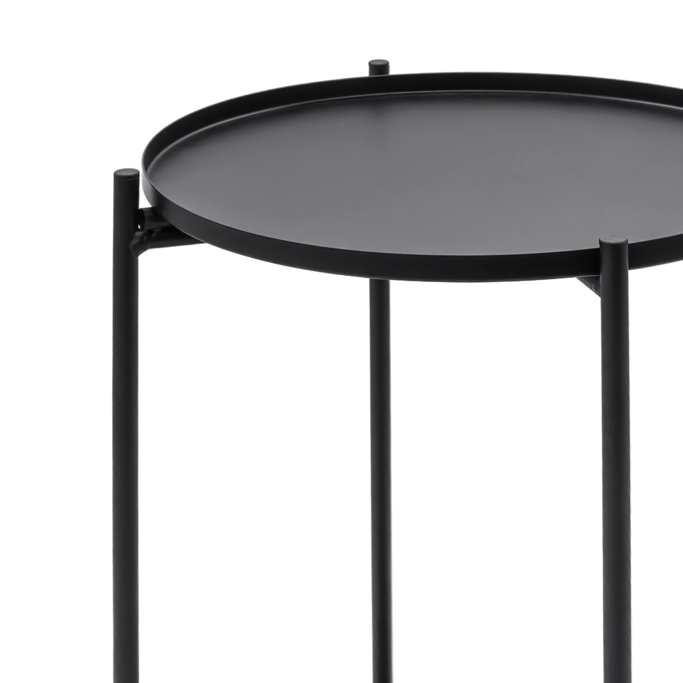 Beistelltisch Metall schwarz rund mit 2 Ablagen - 48 x 28 cm - Sofatisch klappbar mit abnehmbarem Tablett