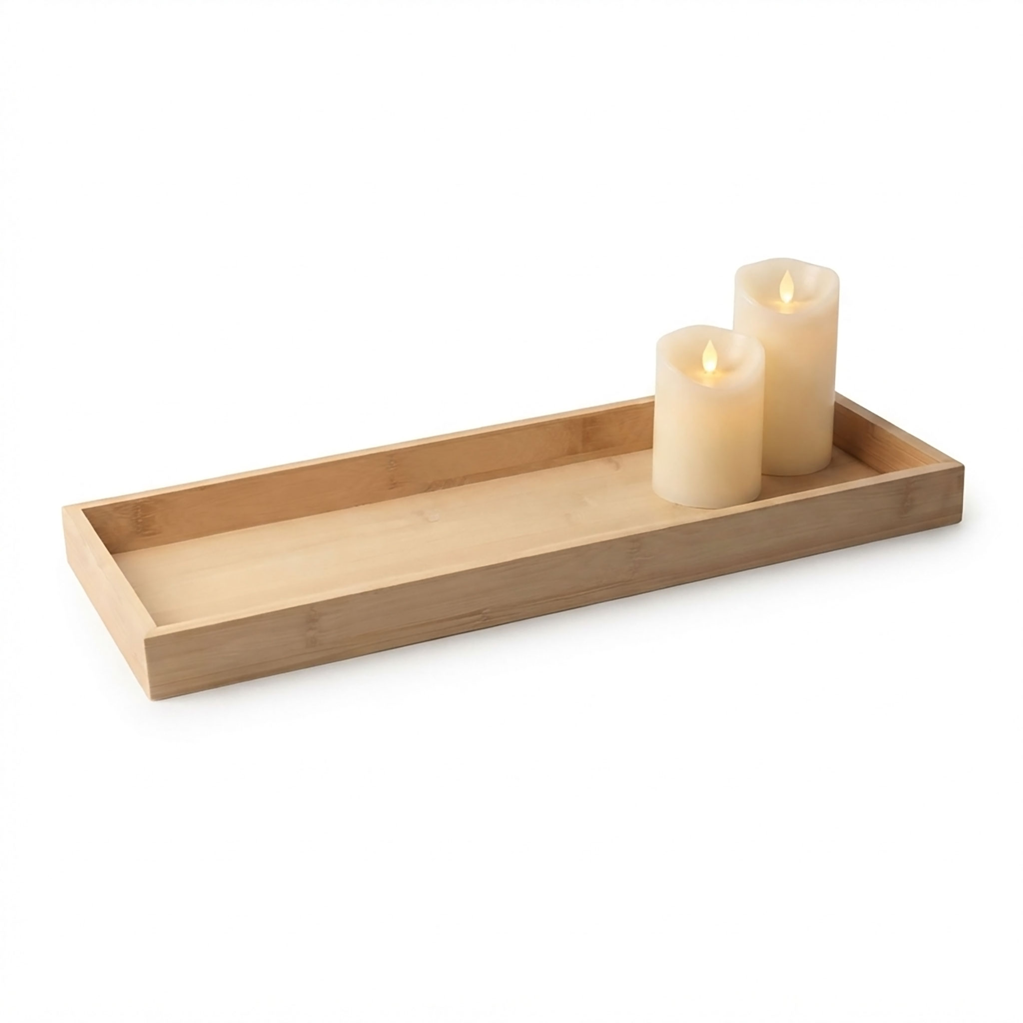 Bambus Kerzentablett rechteckig mit Rand - 46 x 18 cm - Deko Holztablett naturbelassen für Kerzen und Deko