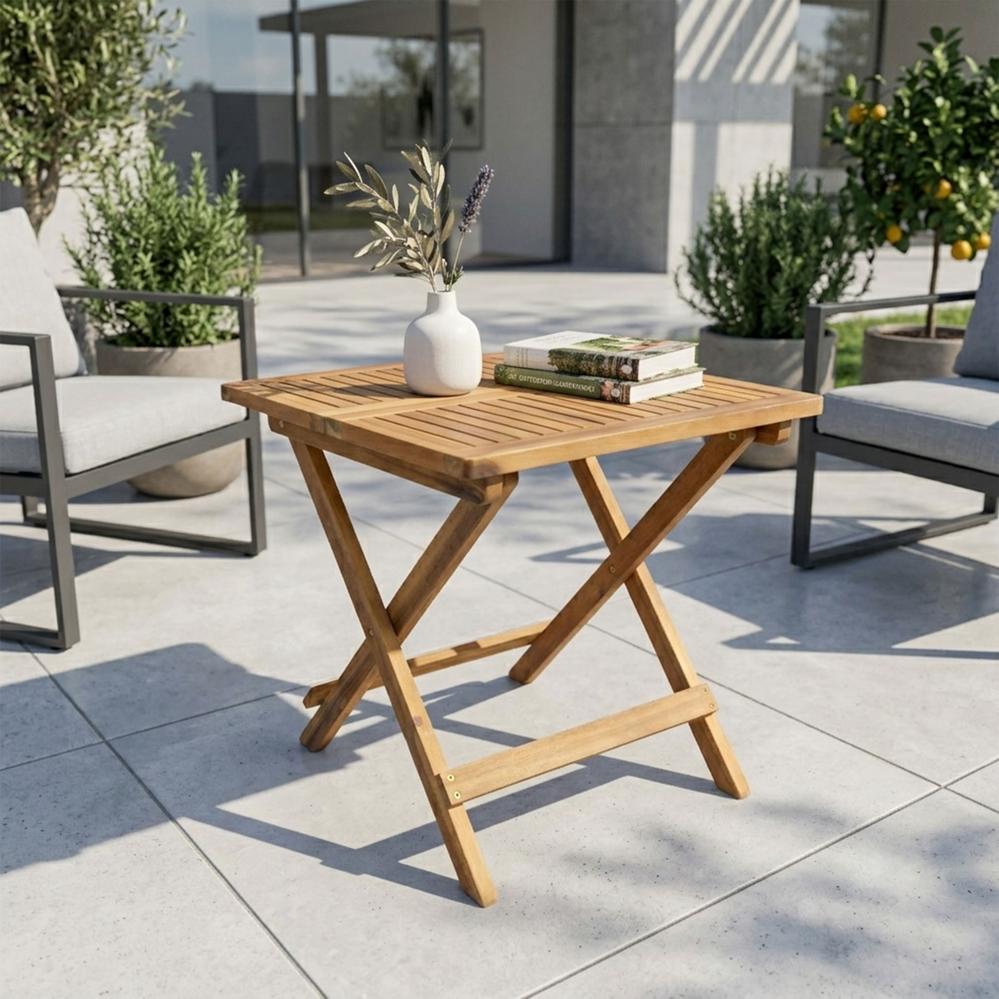 Akazien Holz Garten Tisch geölt - 50 cm - Beistelltisch klappbar