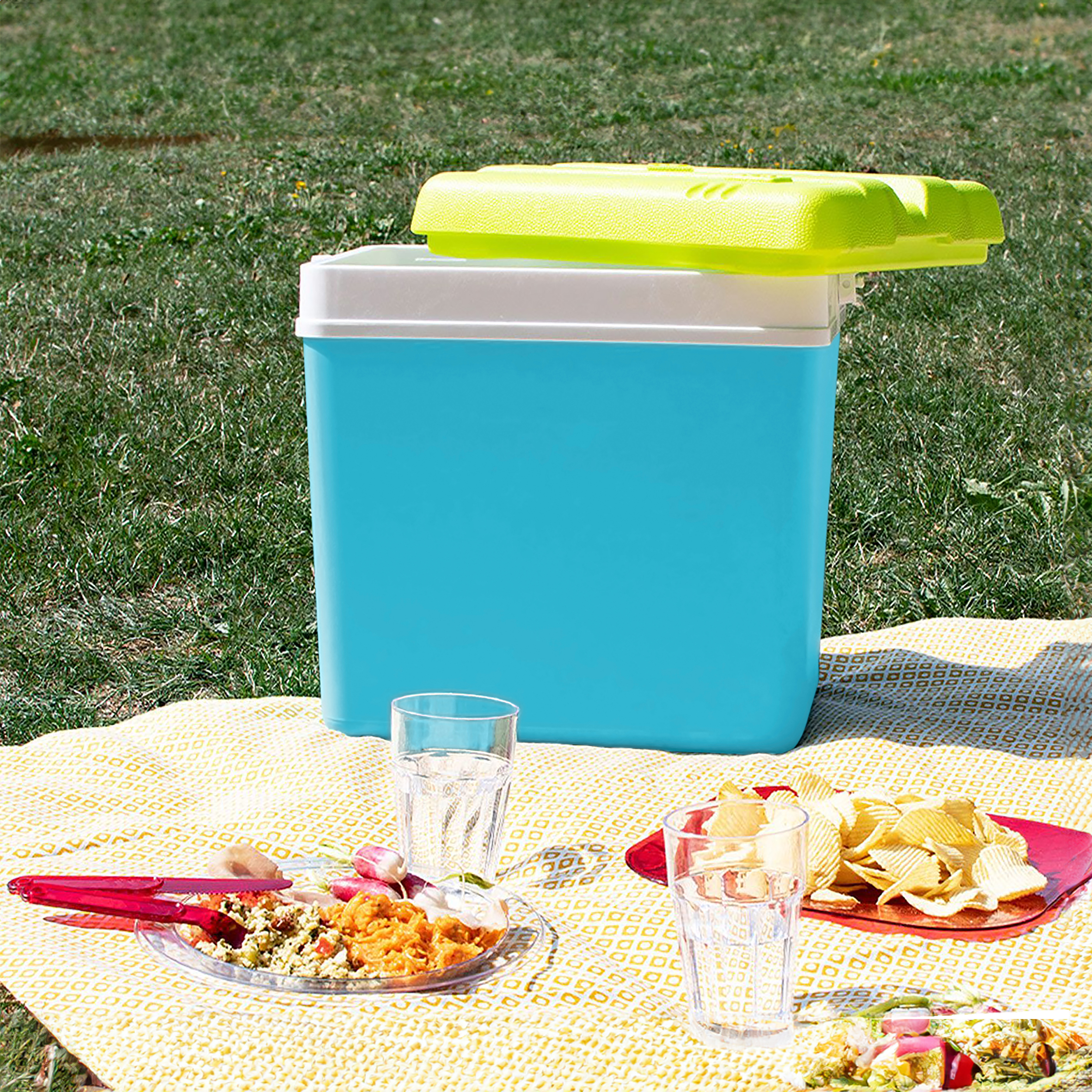 Kühlbox aus Kunststoff 24 Liter - türkis - Outdoor Thermobox mit Tragegriff - Kühltasche Isoliertasche Thermo Behälter für Camping Picknick Festival Garten