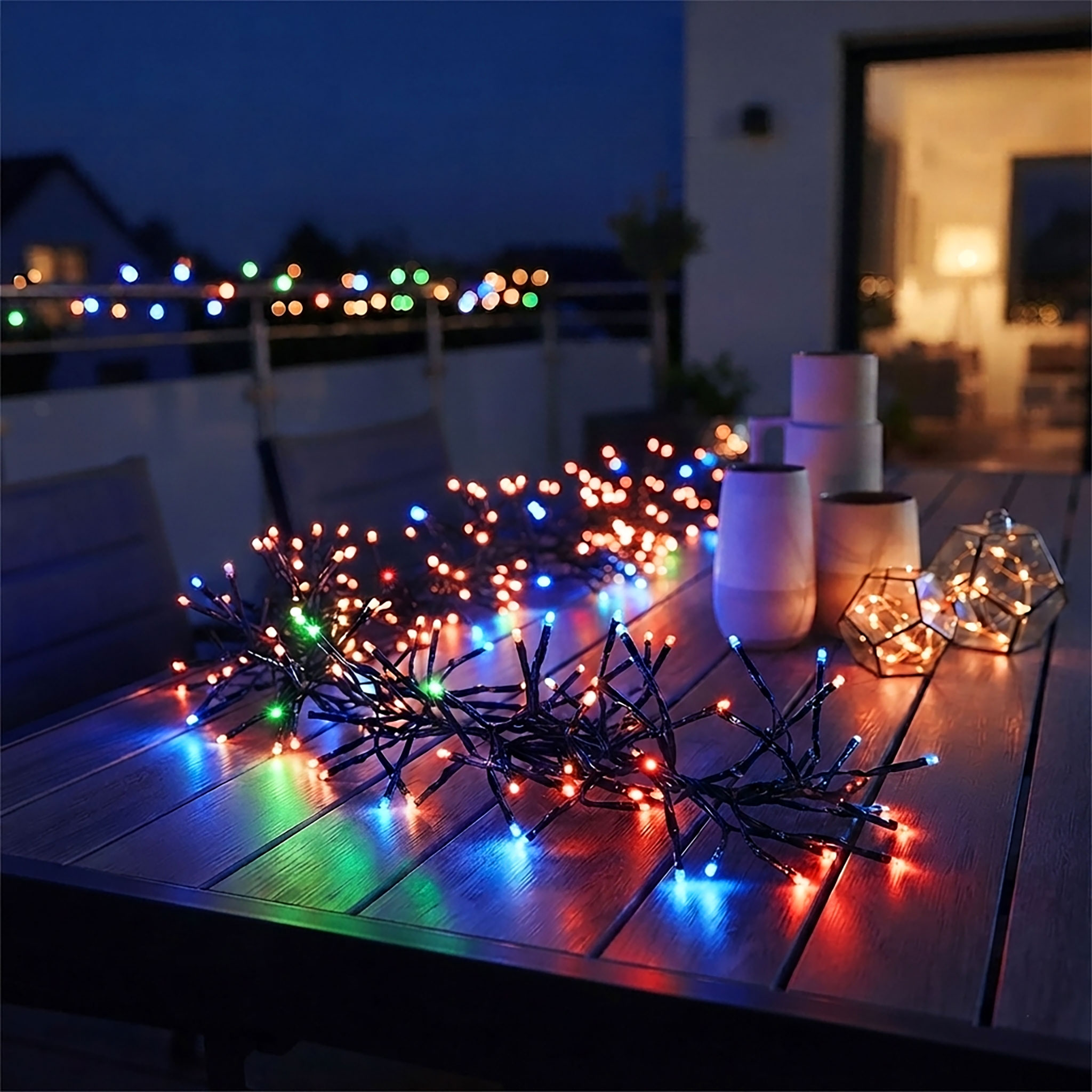 LED Lichterkette bunt mit 8 Leuchtfunktionen - 192 LED - Weihnachts Beleuchtung mit Timer Batterie betrieben