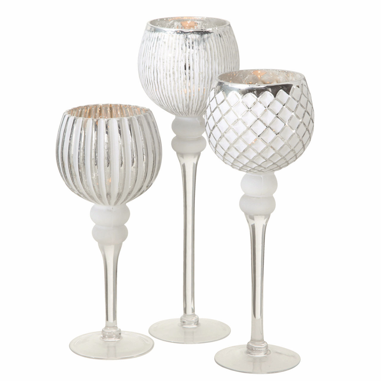 Deko Kerzenglas 3er Set - 3 Ausführungen - Glaskelch Windlicht Teelichthalter
